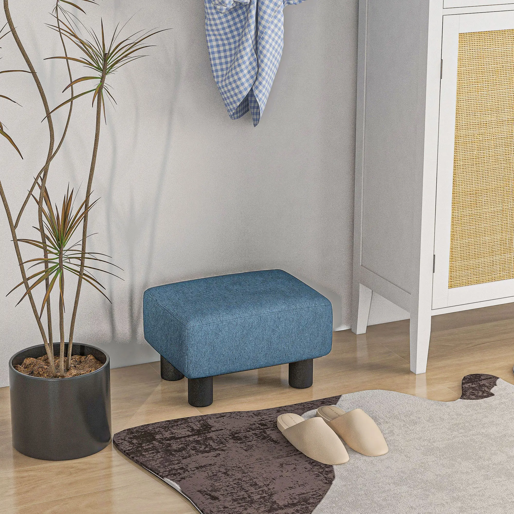 Linen Footstool 40 x 30 x 24cm - Blue - 7