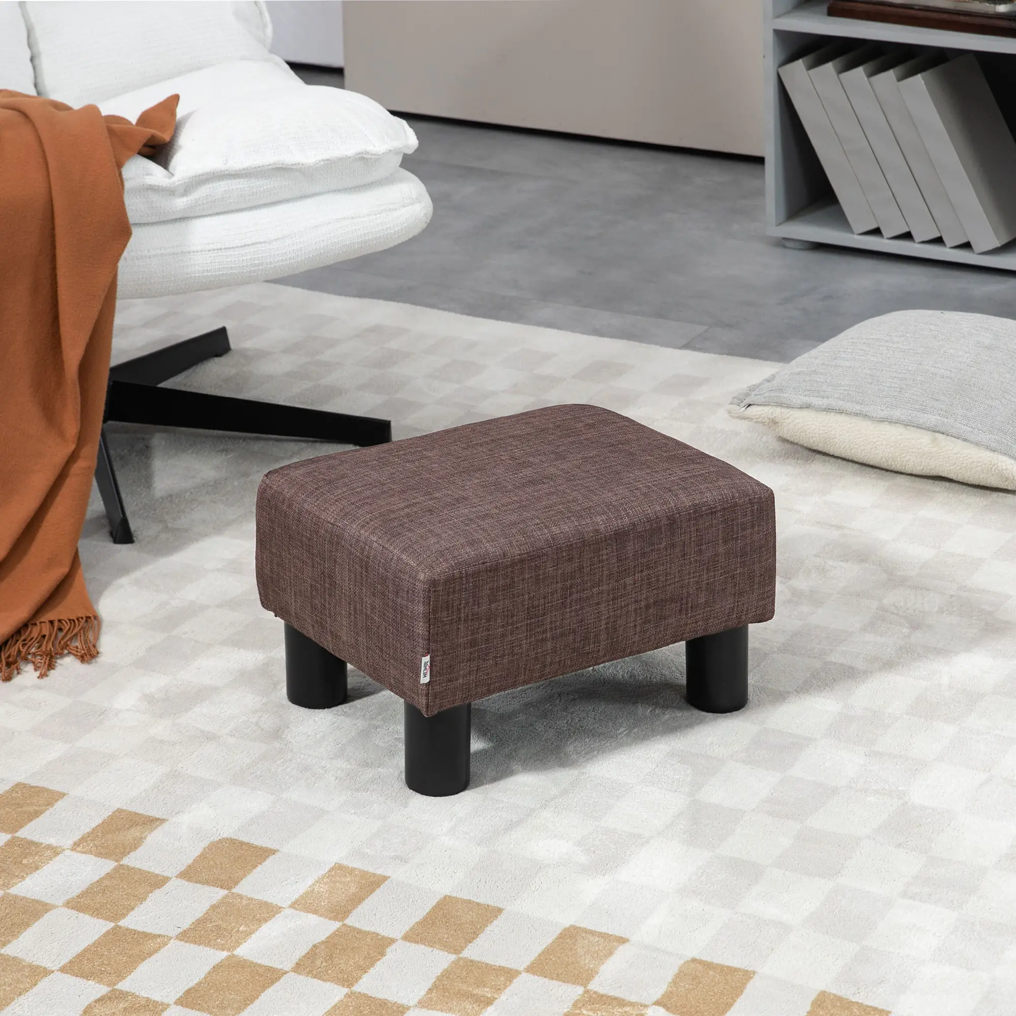 Linen Footstool 40 x 30 x 24cm - Brown - 2