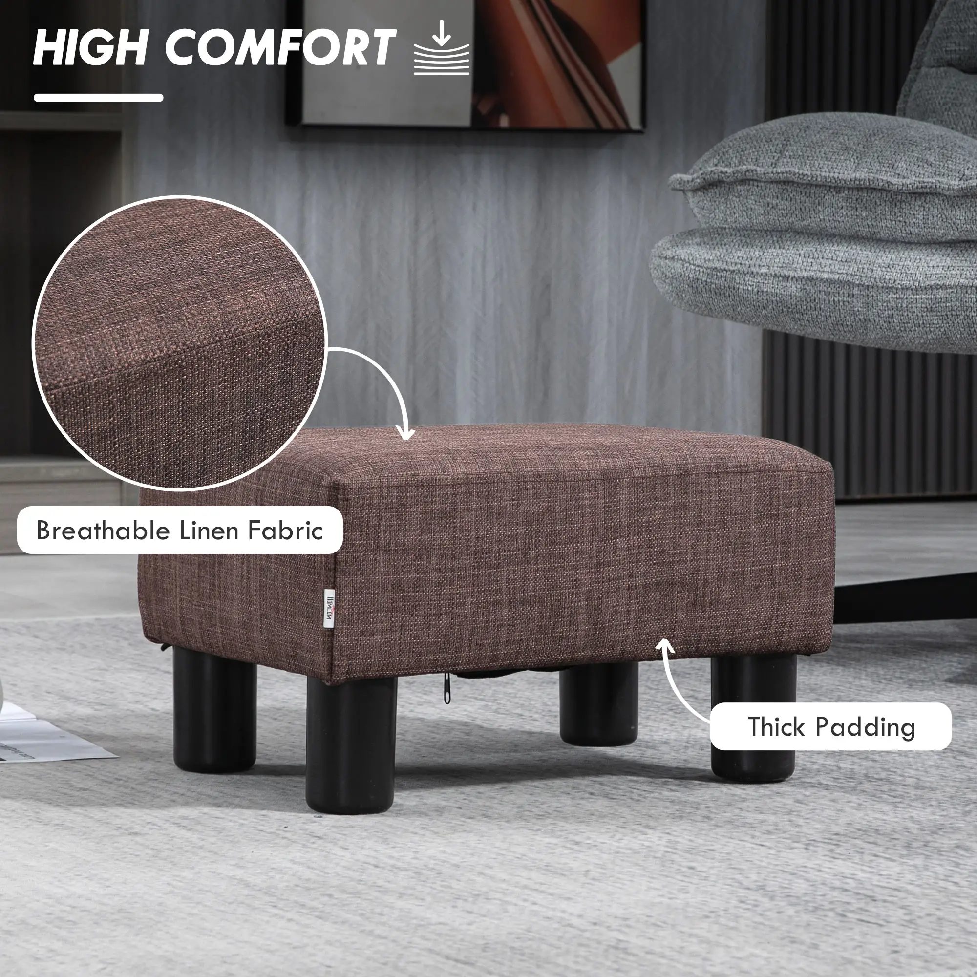 Linen Footstool 40 x 30 x 24cm - Brown - 4