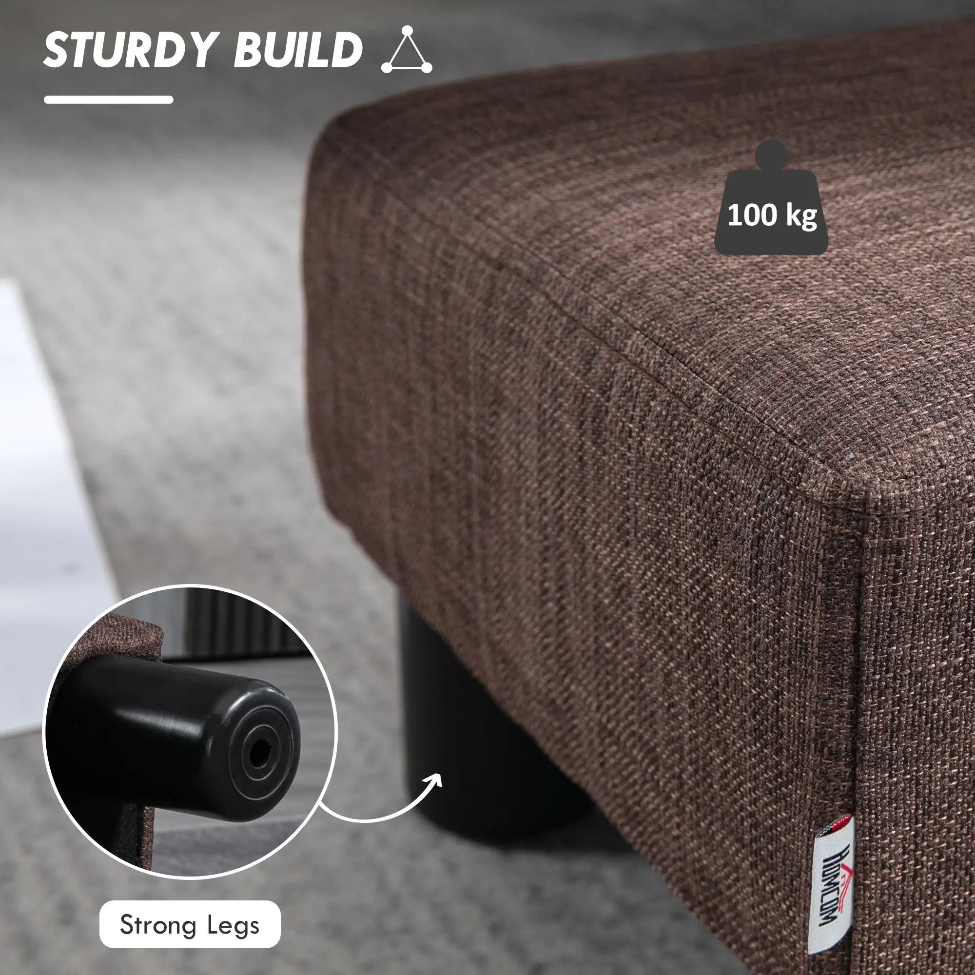 Linen Footstool 40 x 30 x 24cm - Brown - 5