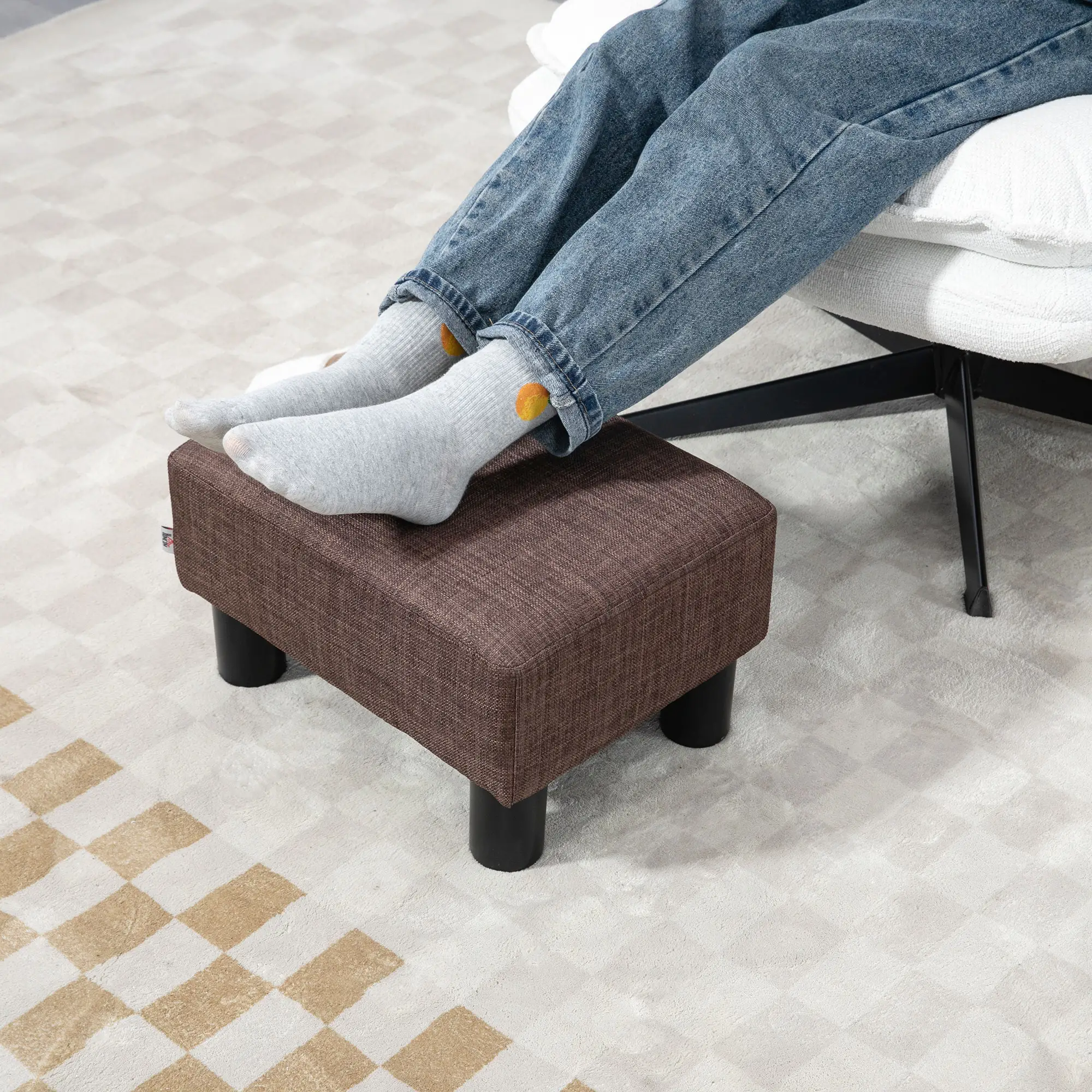 Linen Footstool 40 x 30 x 24cm - Brown - 6