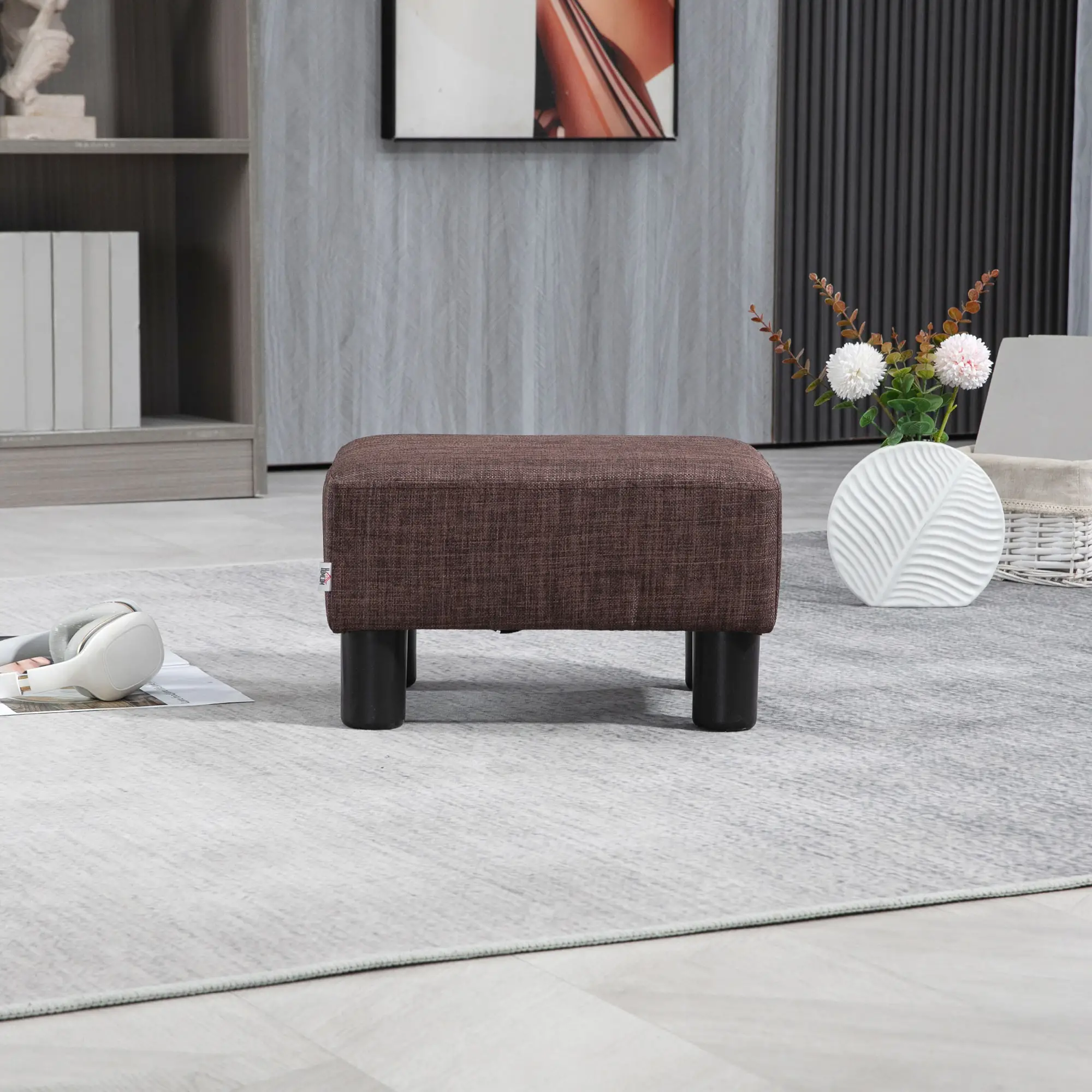 Linen Footstool 40 x 30 x 24cm - Brown - 8