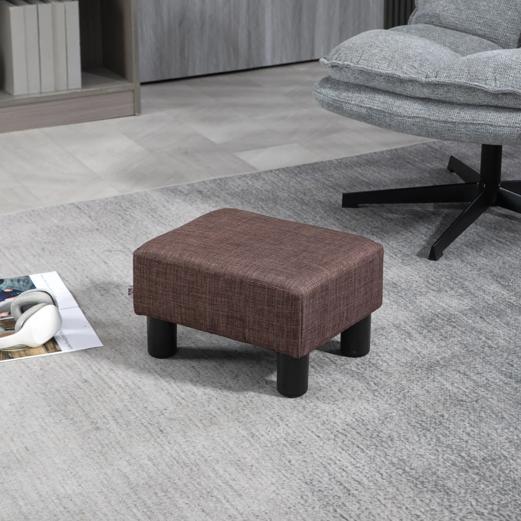 Linen Footstool 40 x 30 x 24cm - Brown - 10