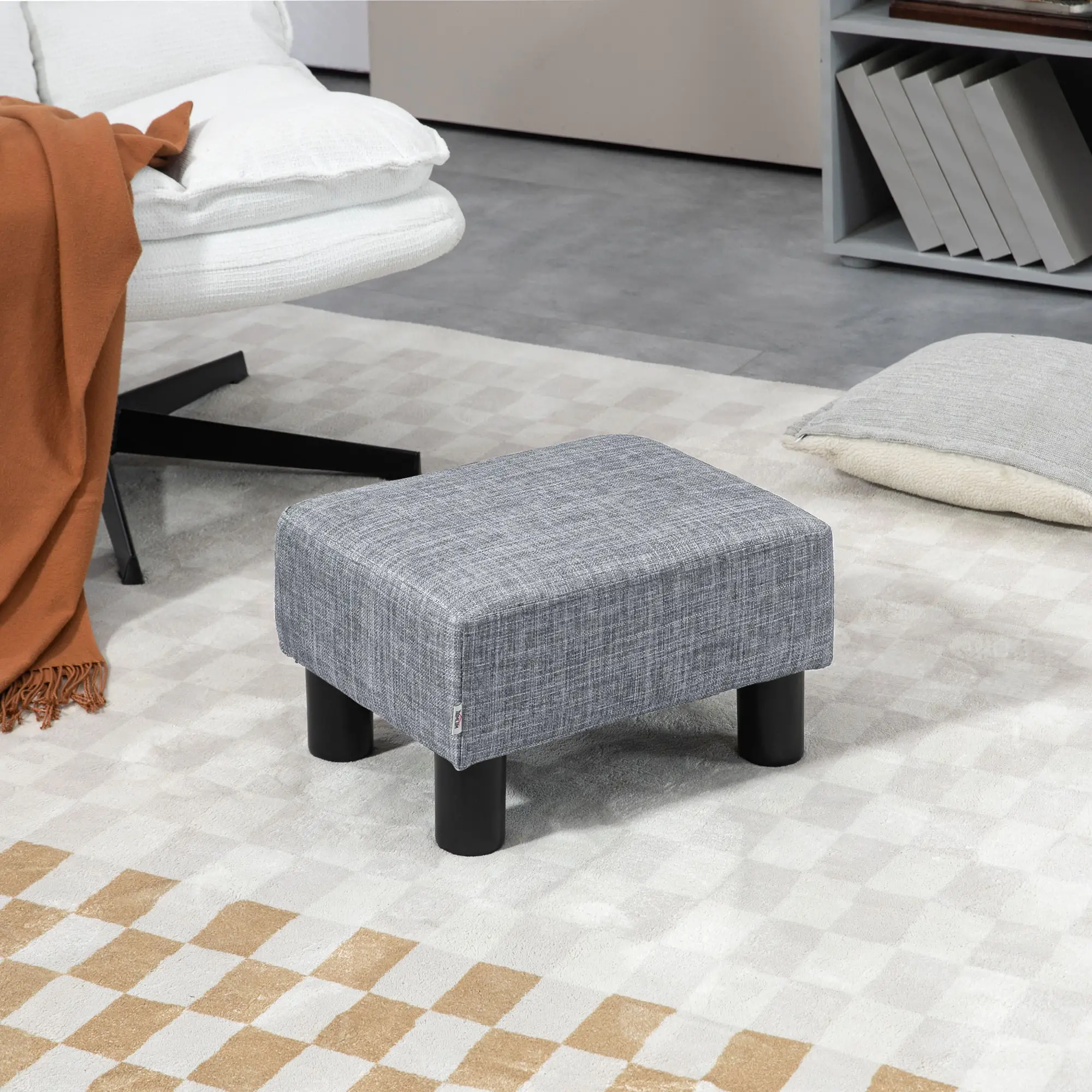 Linen Footstool 40 x 30 x 24cm - Grey - 2