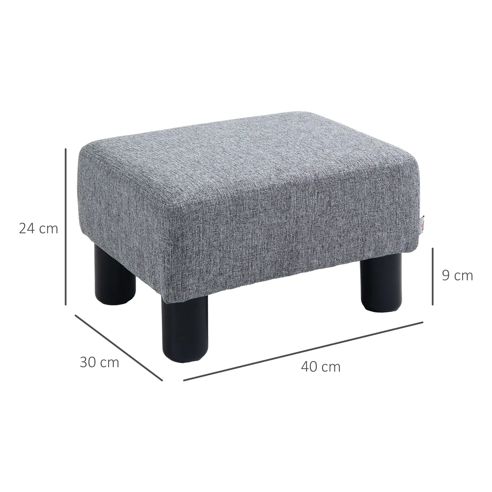 Linen Footstool 40 x 30 x 24cm - Grey - 3