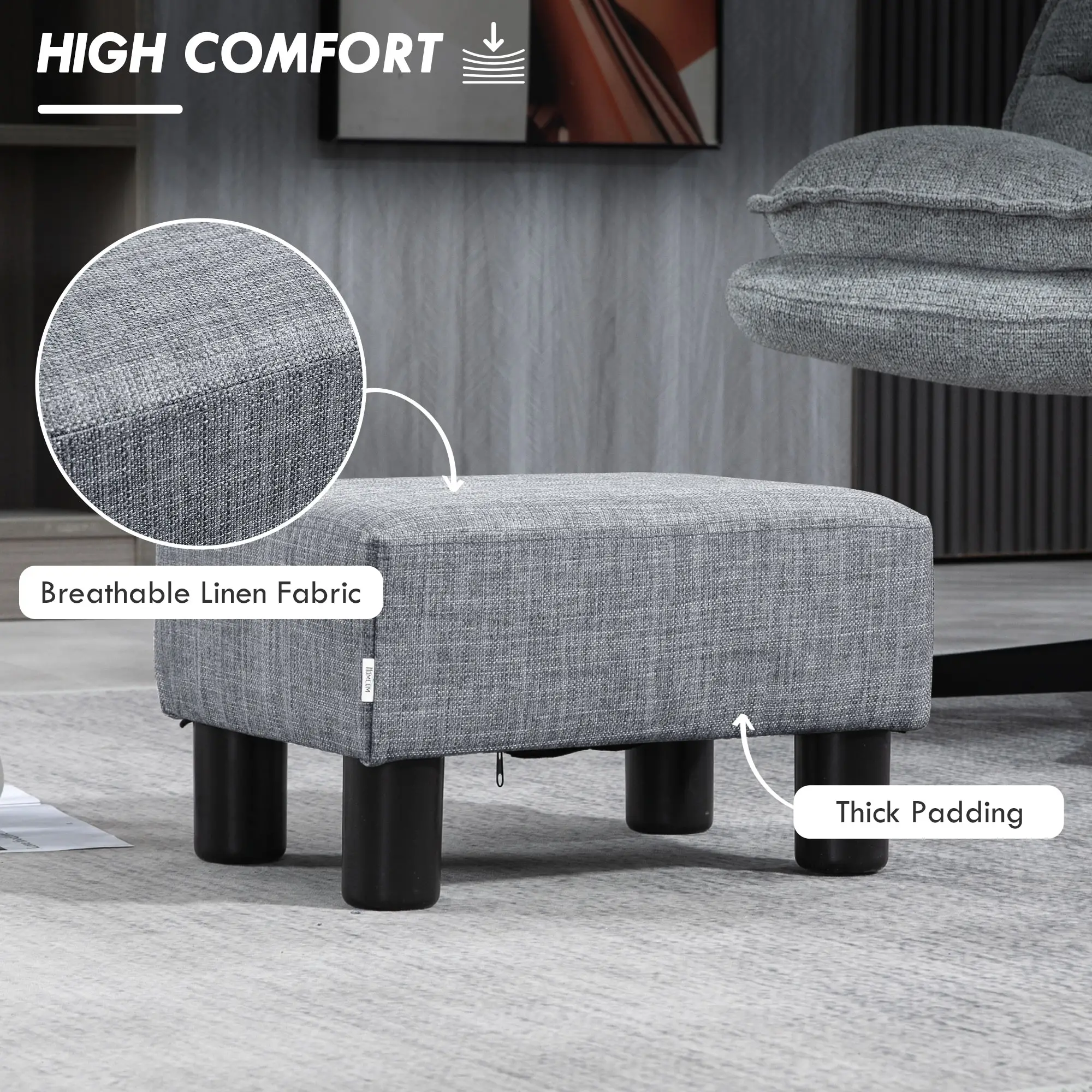 Linen Footstool 40 x 30 x 24cm - Grey - 4