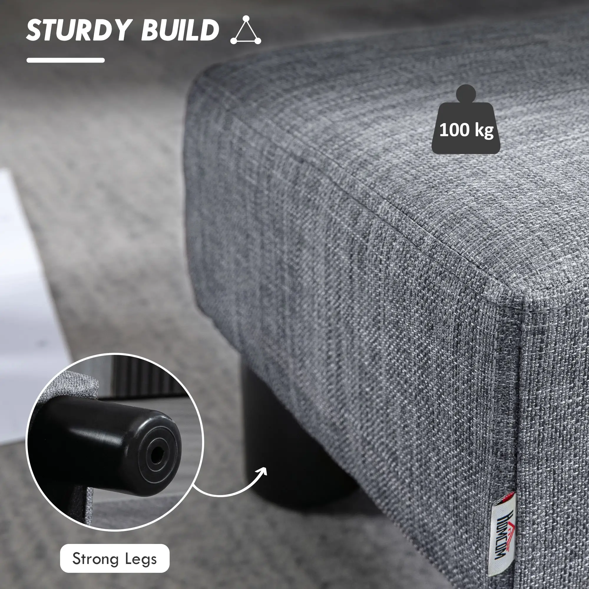 Linen Footstool 40 x 30 x 24cm - Grey - 5