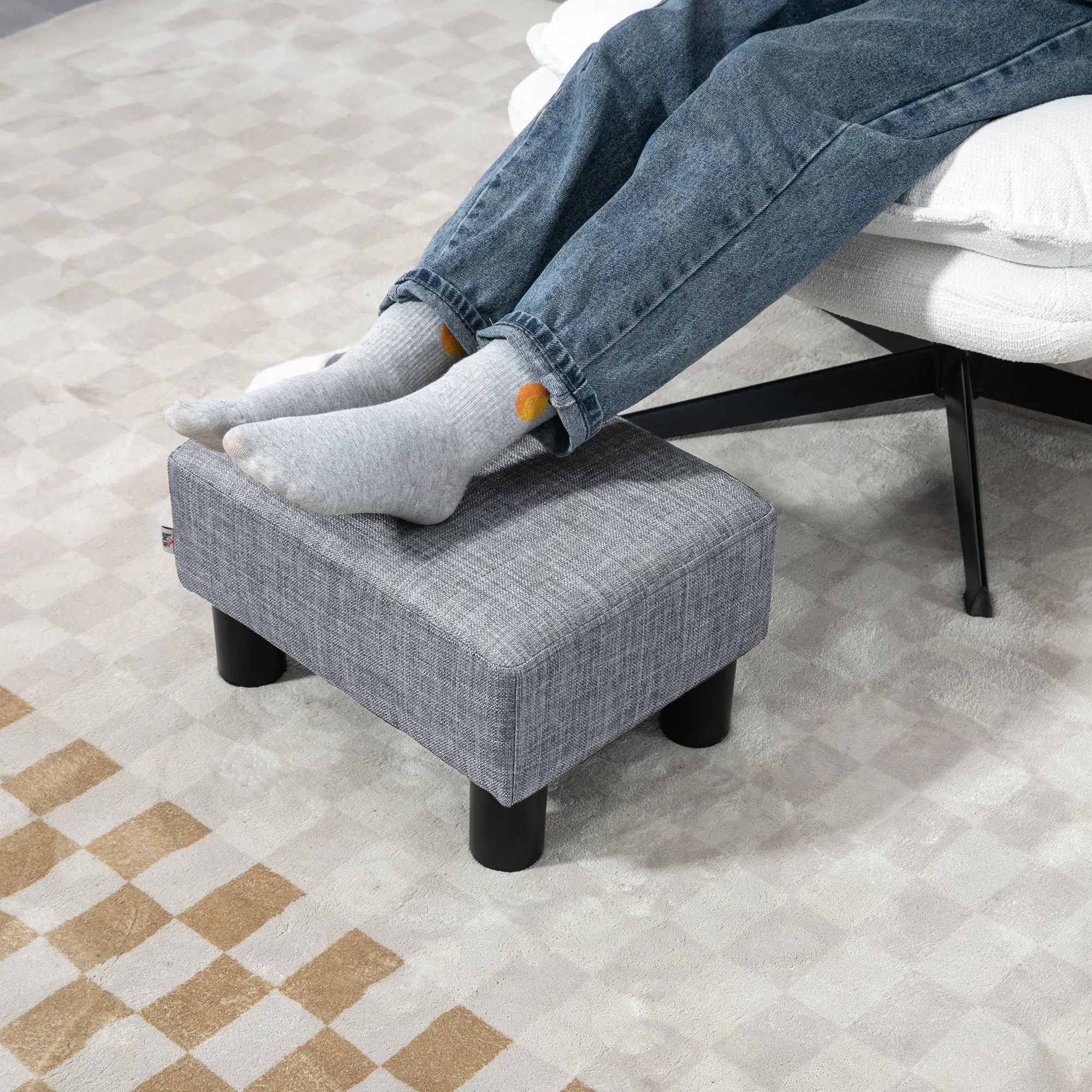Linen Footstool 40 x 30 x 24cm - Grey - 6
