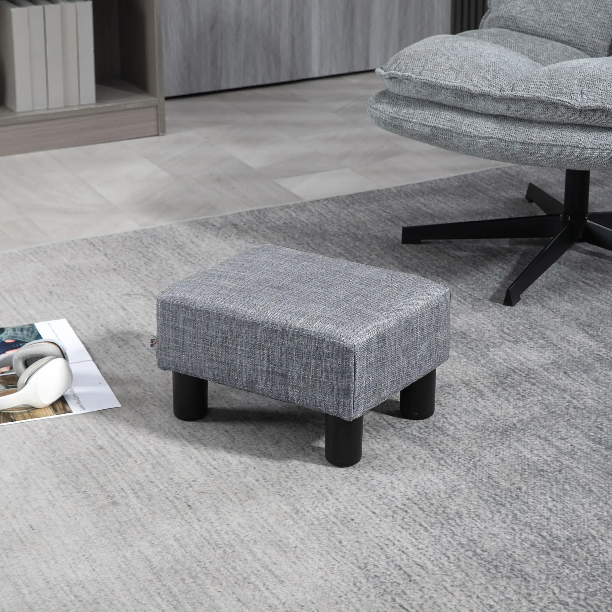 Linen Footstool 40 x 30 x 24cm - Grey - 10
