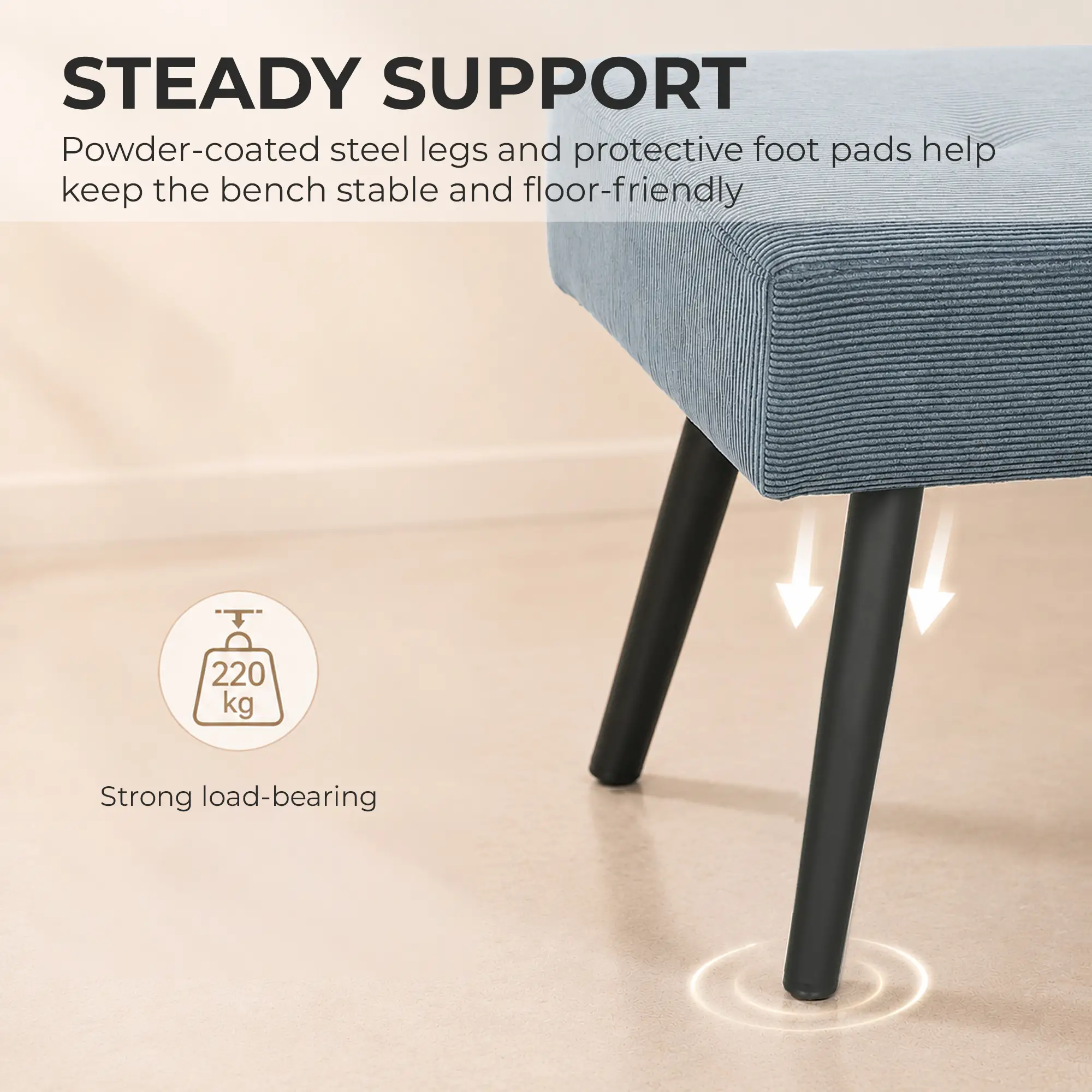 Corduroy Ottoman Bench 100 x 36 x 45cm - Blue - 6