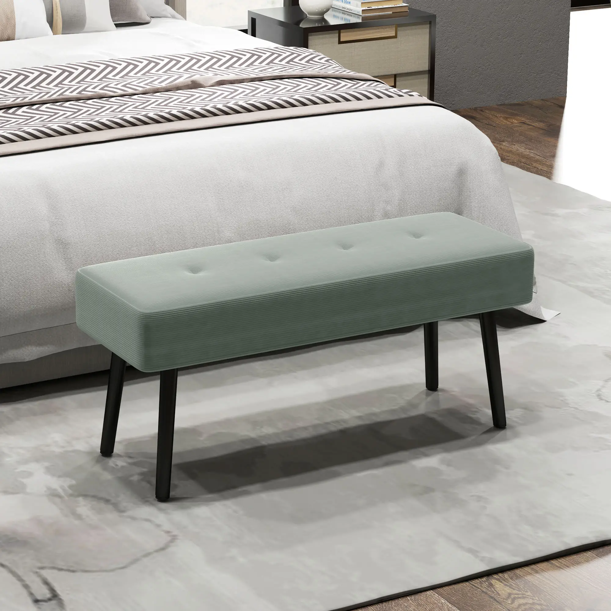 Corduroy Ottoman Bench 100 x 36 x 45cm - Green - 2