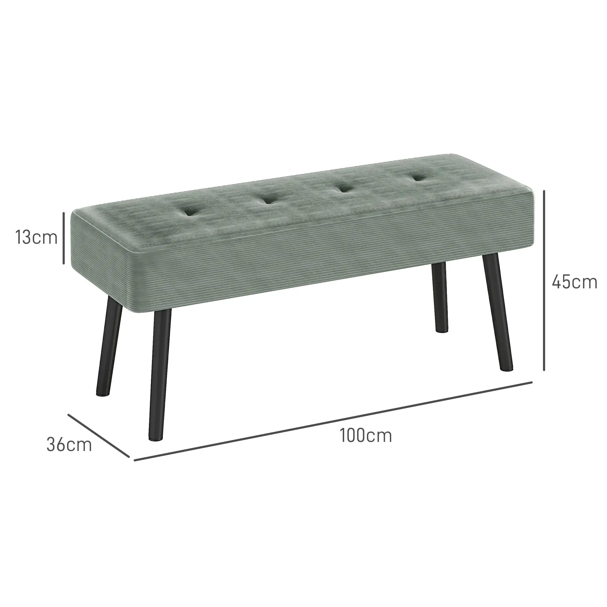 Corduroy Ottoman Bench 100 x 36 x 45cm - Green - 3