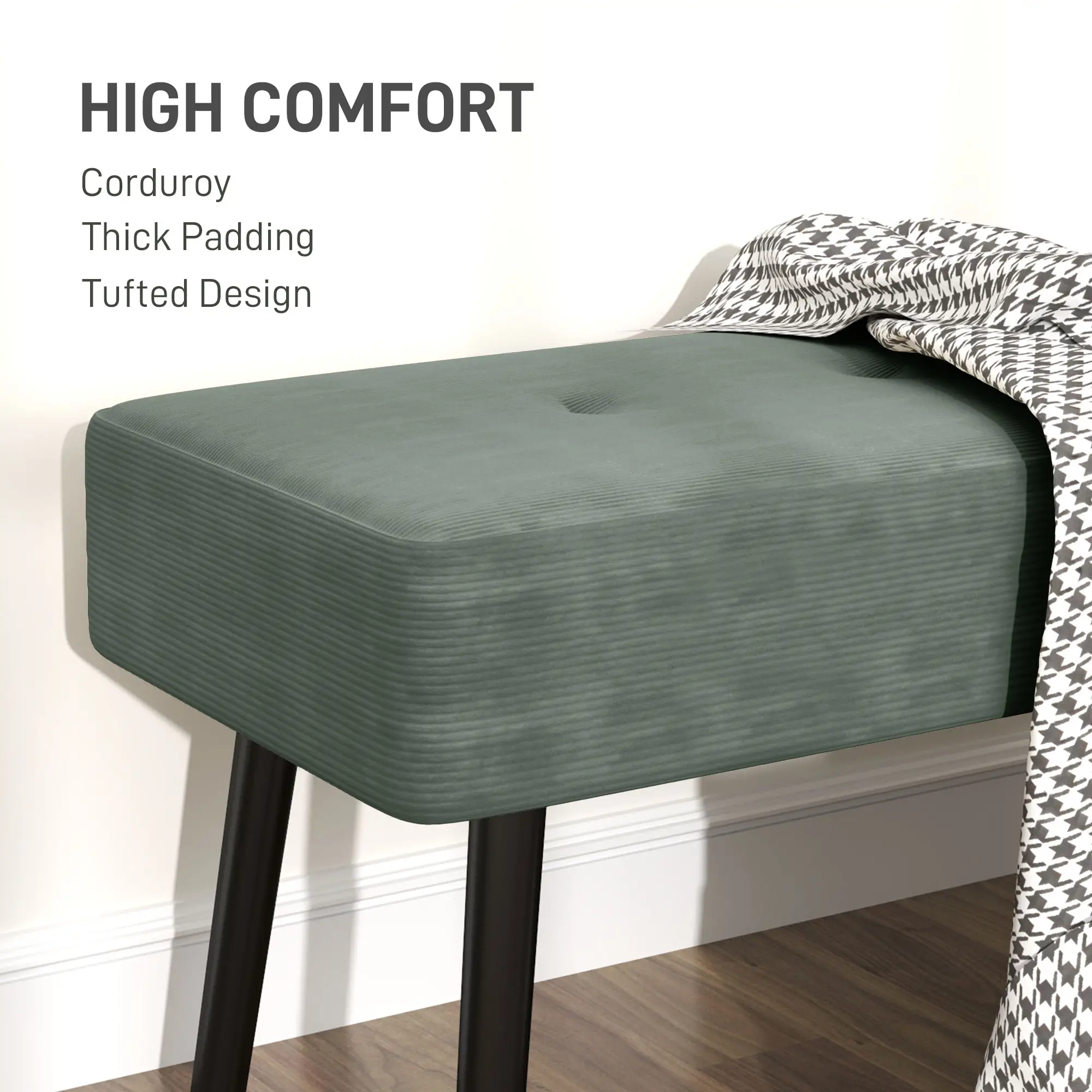 Corduroy Ottoman Bench 100 x 36 x 45cm - Green - 4