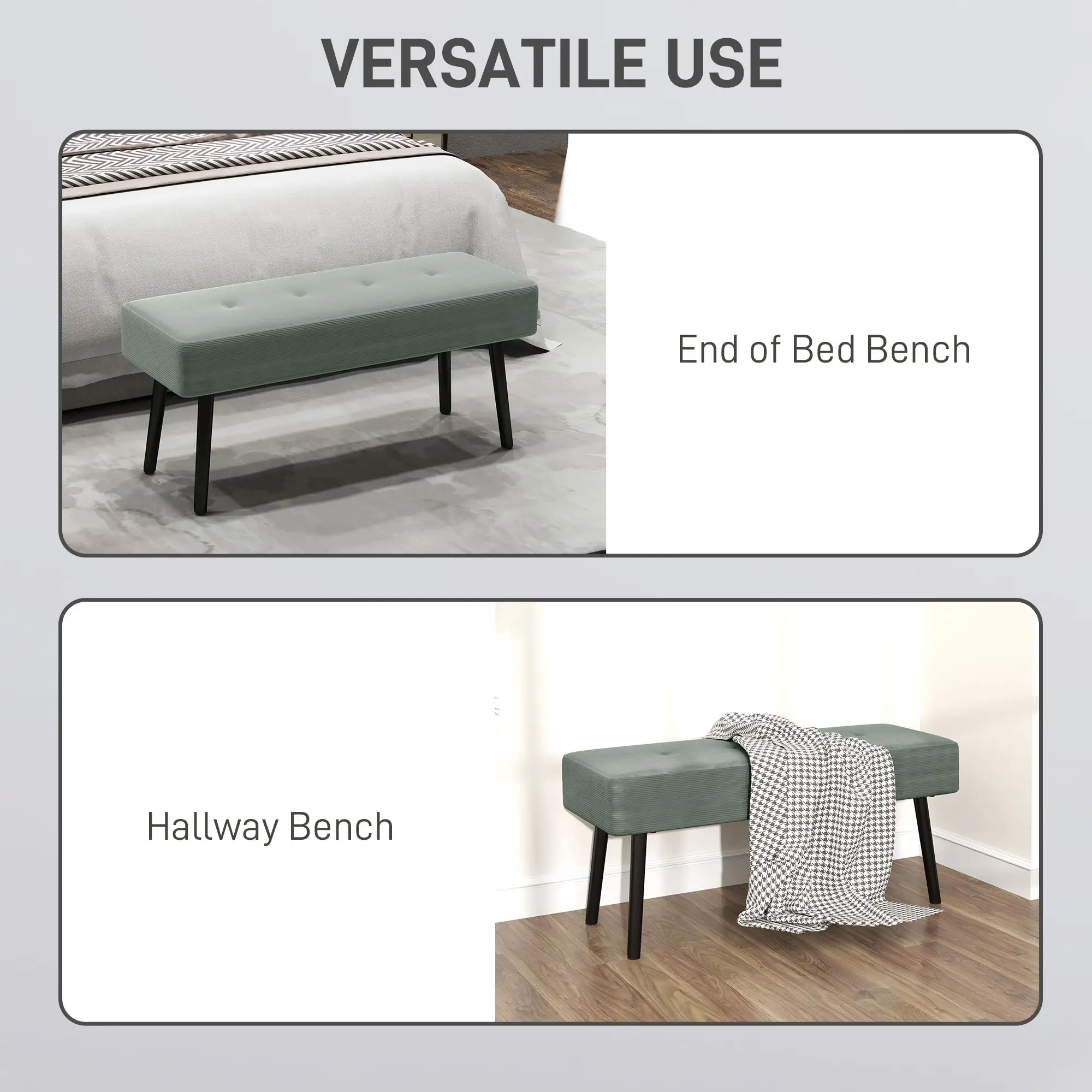 Corduroy Ottoman Bench 100 x 36 x 45cm - Green - 6