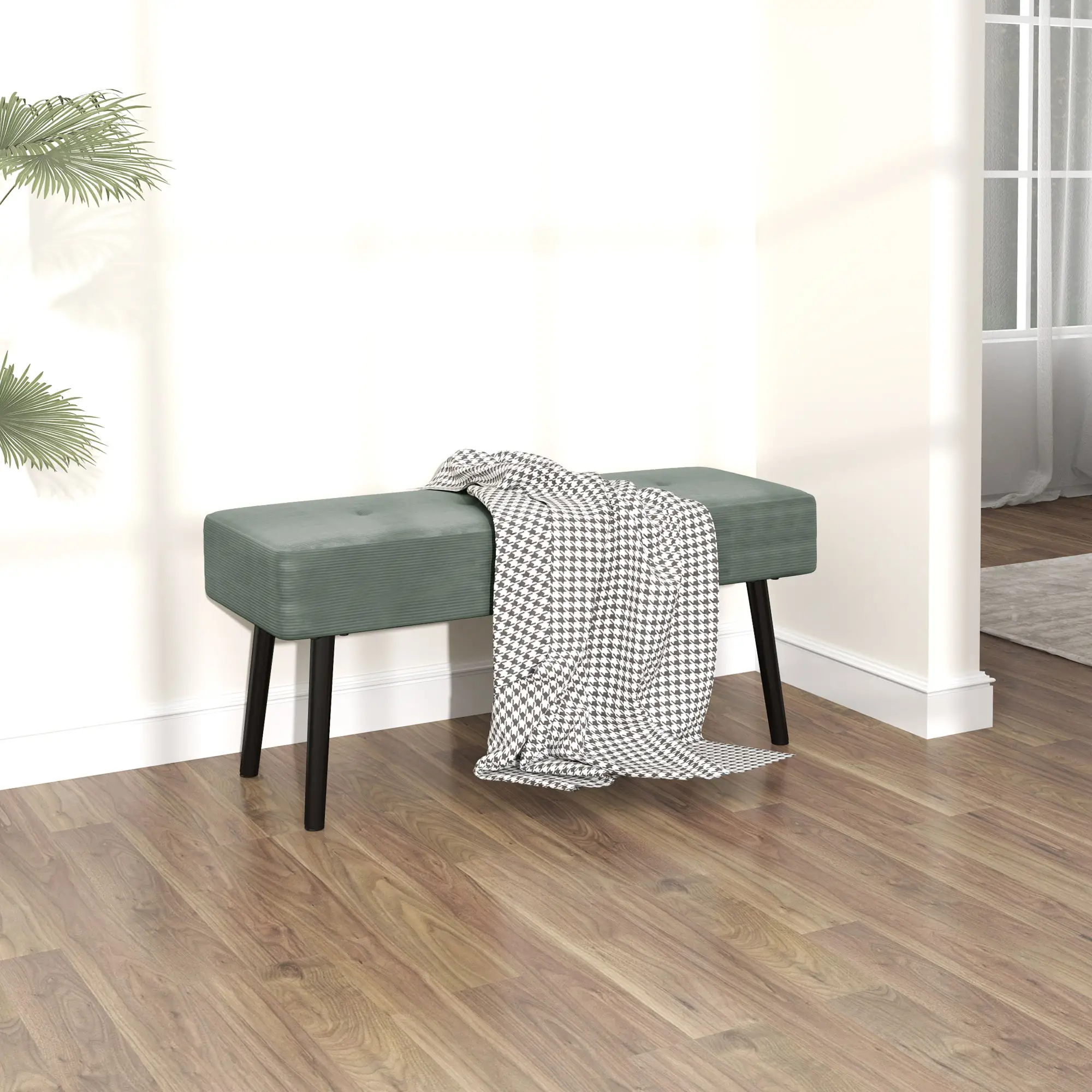 Corduroy Ottoman Bench 100 x 36 x 45cm - Green - 7