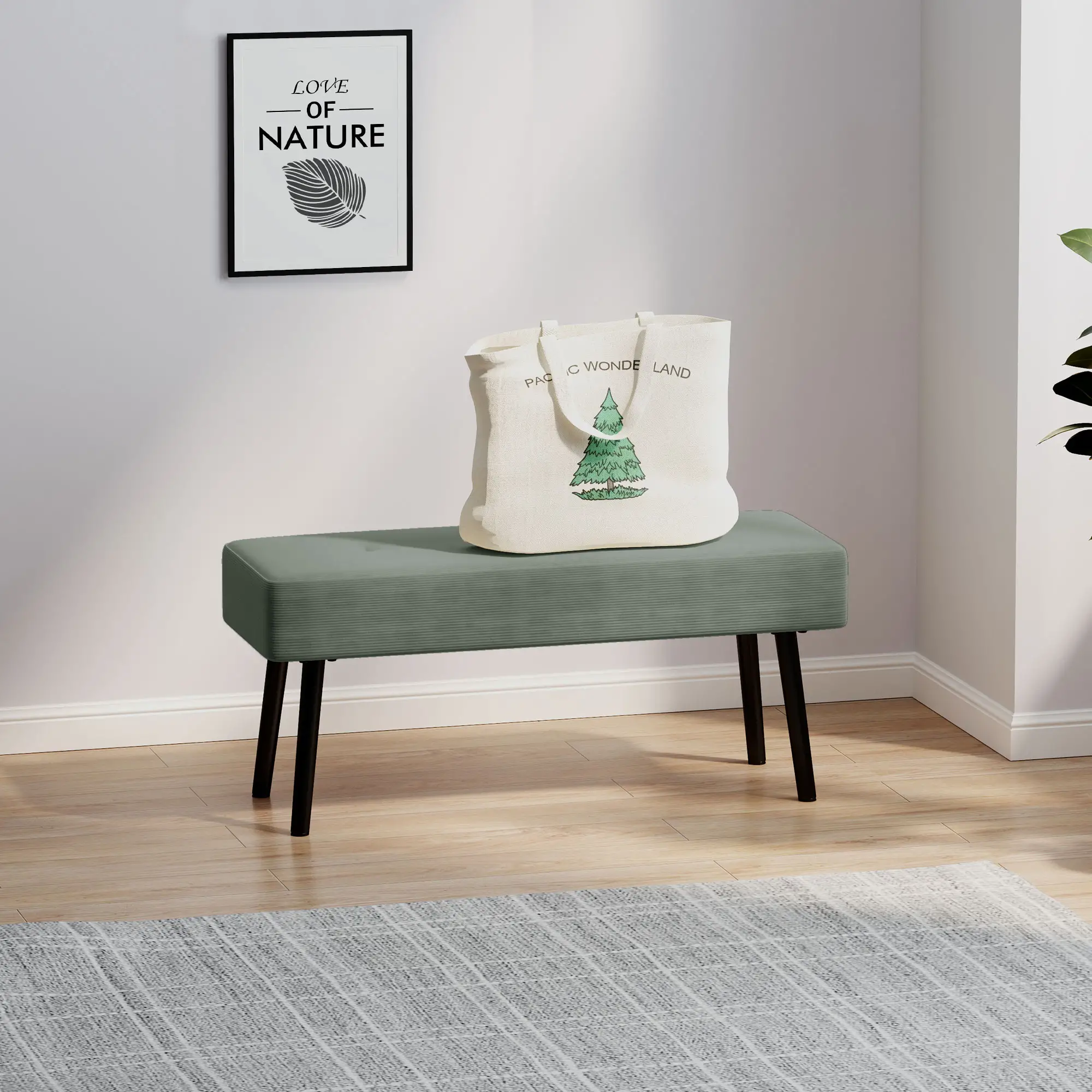 Corduroy Ottoman Bench 100 x 36 x 45cm - Green - 10