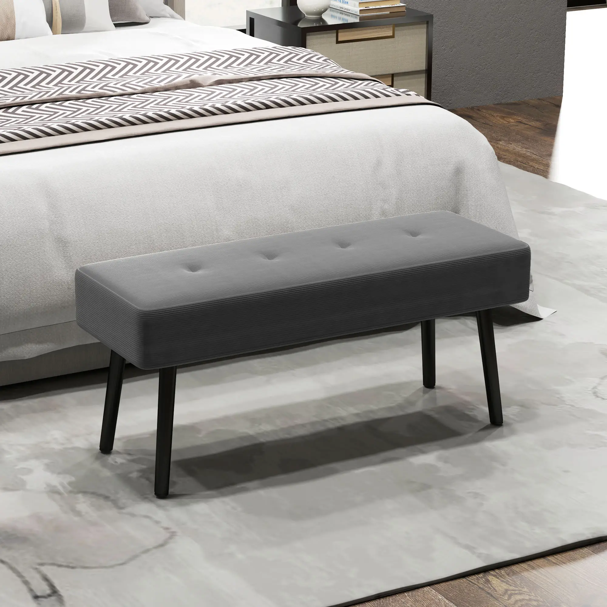 Corduroy Ottoman Bench 100 x 36 x 45cm - Grey - 2
