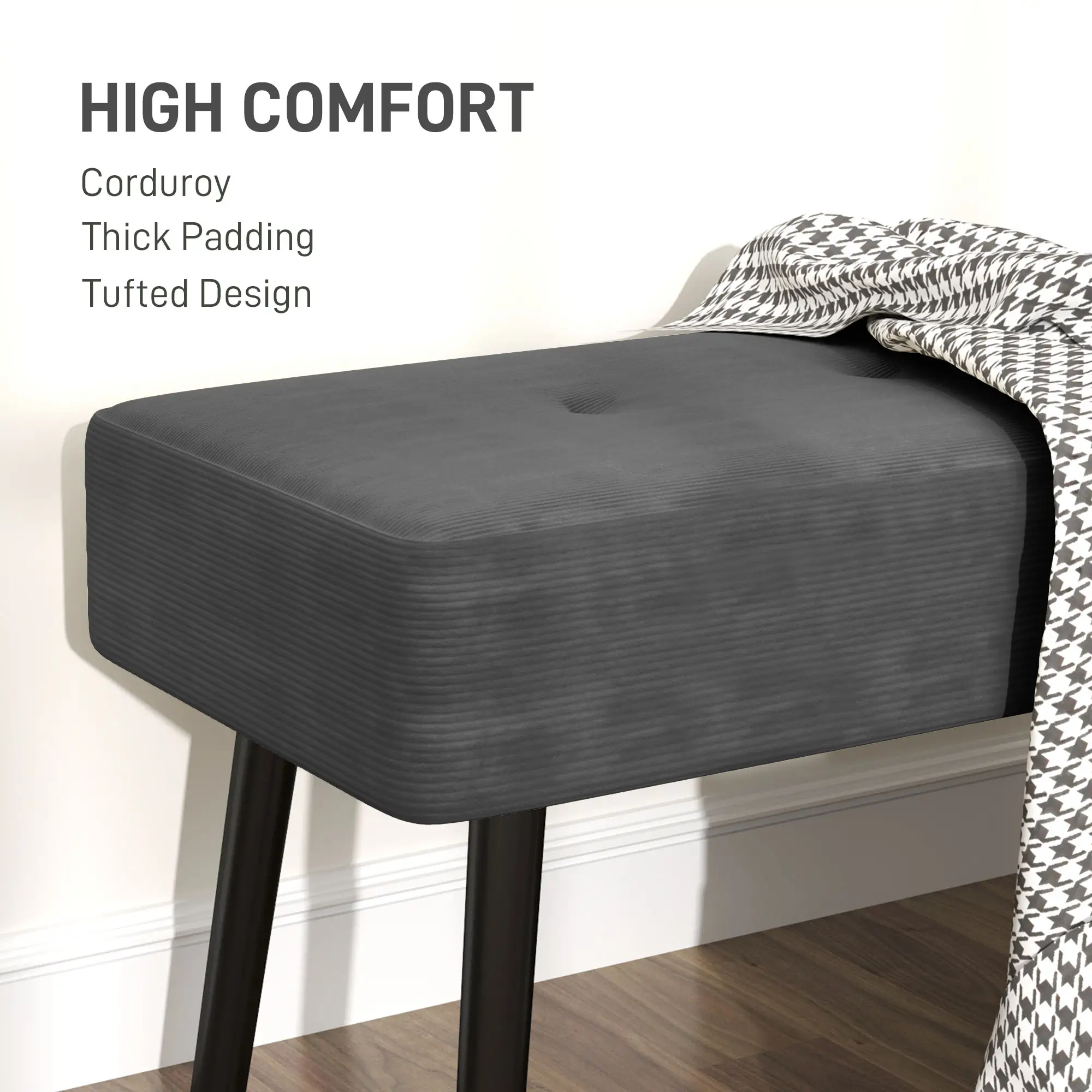 Corduroy Ottoman Bench 100 x 36 x 45cm - Grey - 4