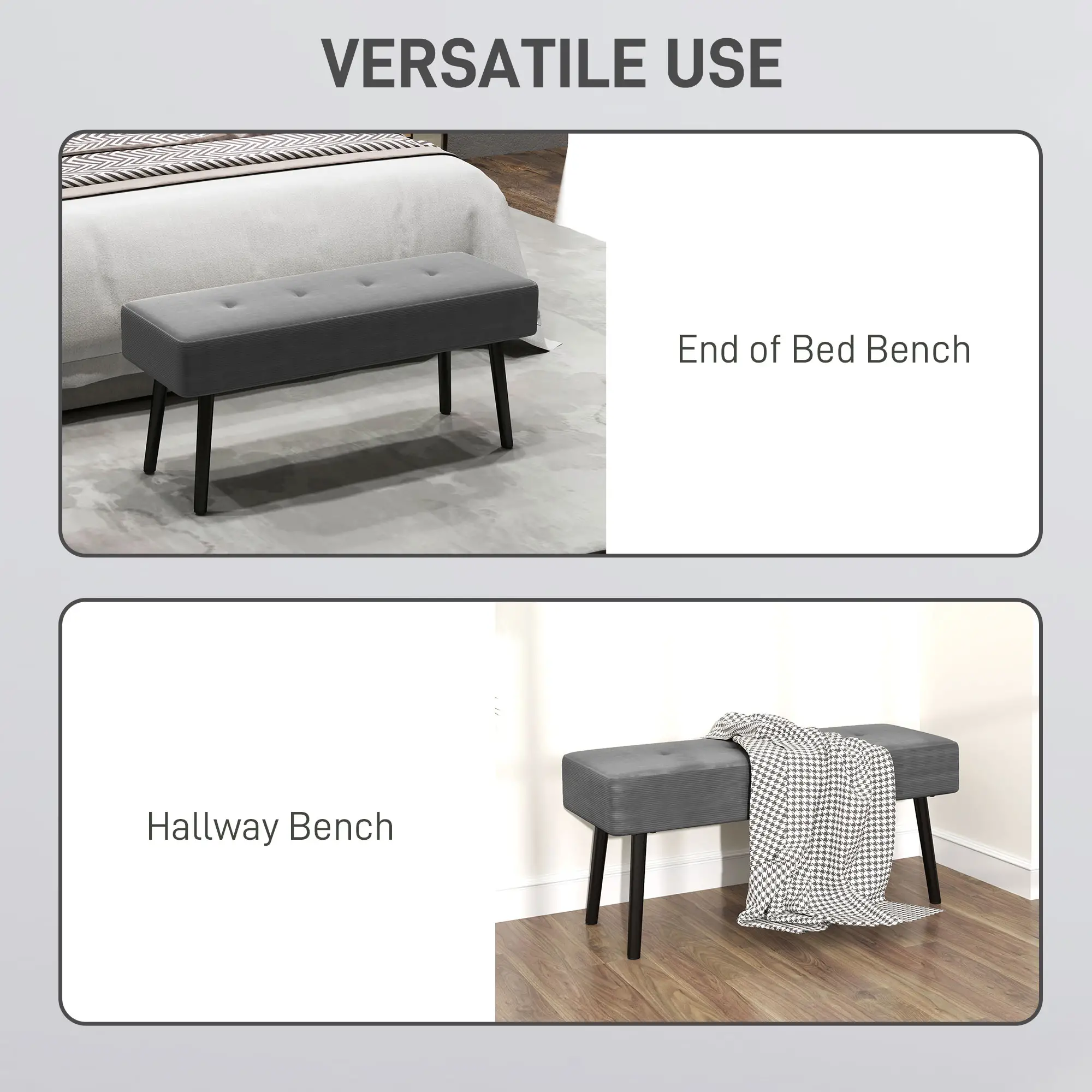 Corduroy Ottoman Bench 100 x 36 x 45cm - Grey - 6