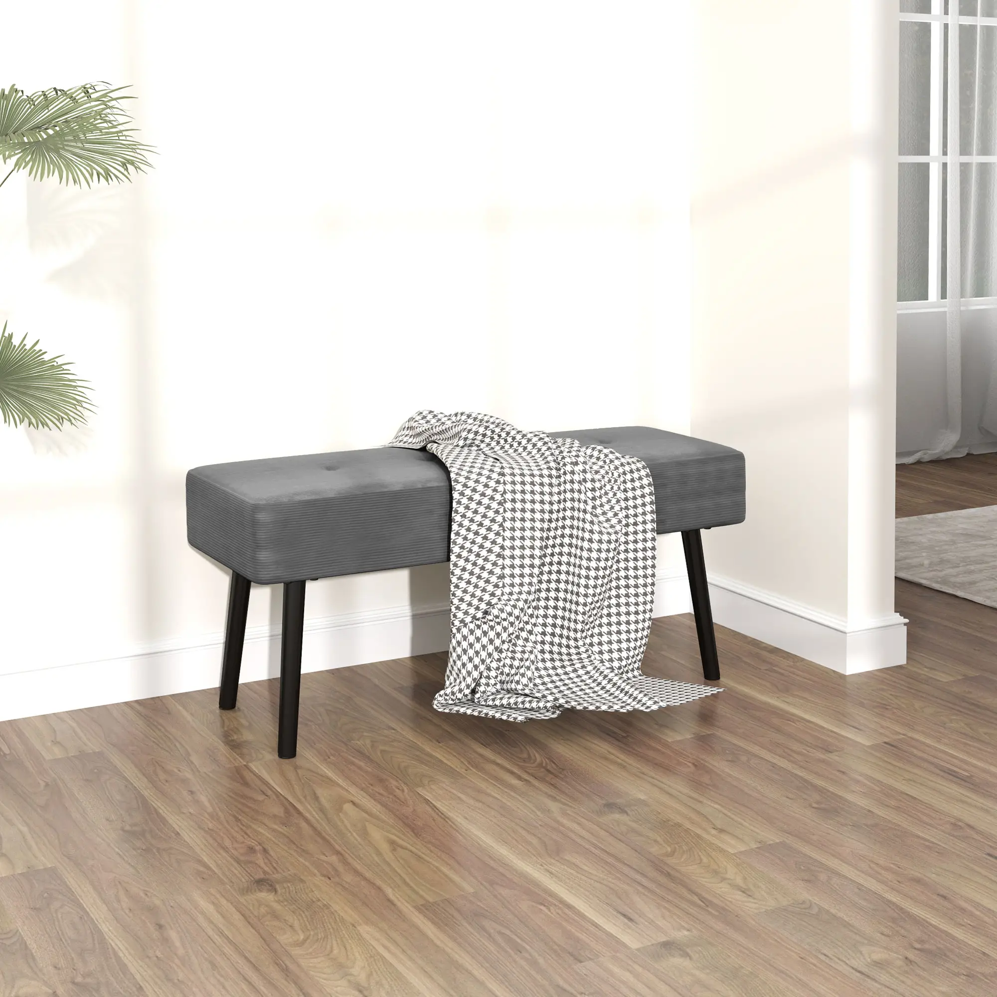 Corduroy Ottoman Bench 100 x 36 x 45cm - Grey - 7