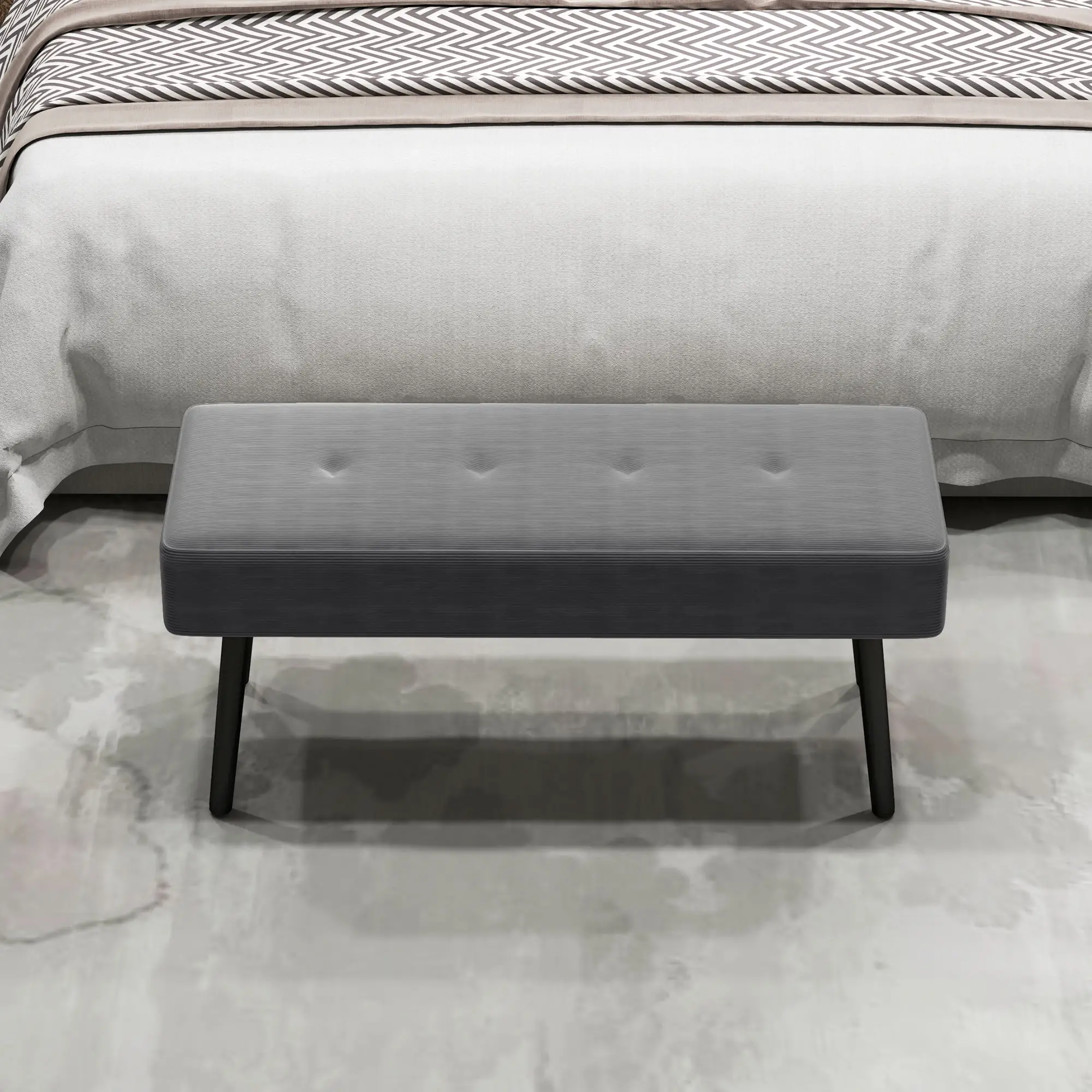 Corduroy Ottoman Bench 100 x 36 x 45cm - Grey - 8