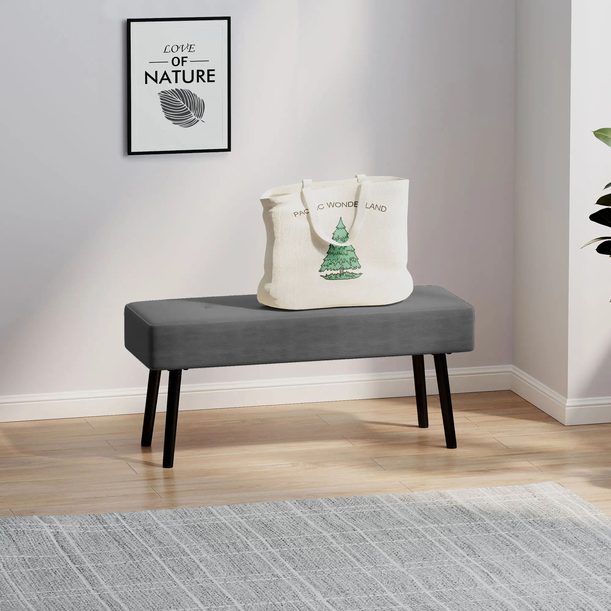 Corduroy Ottoman Bench 100 x 36 x 45cm - Grey - 10