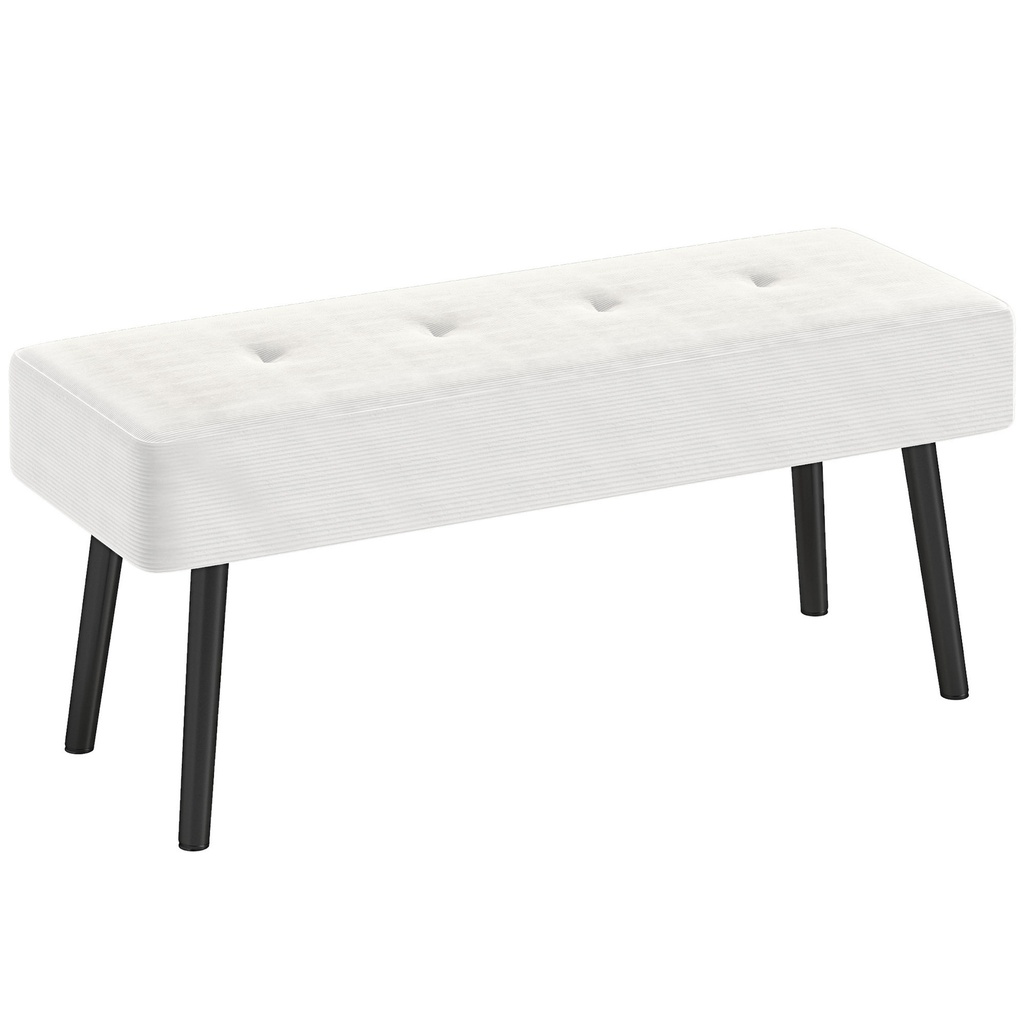 Corduroy Ottoman Bench 100 x 36 x 45cm - Cream White - 1