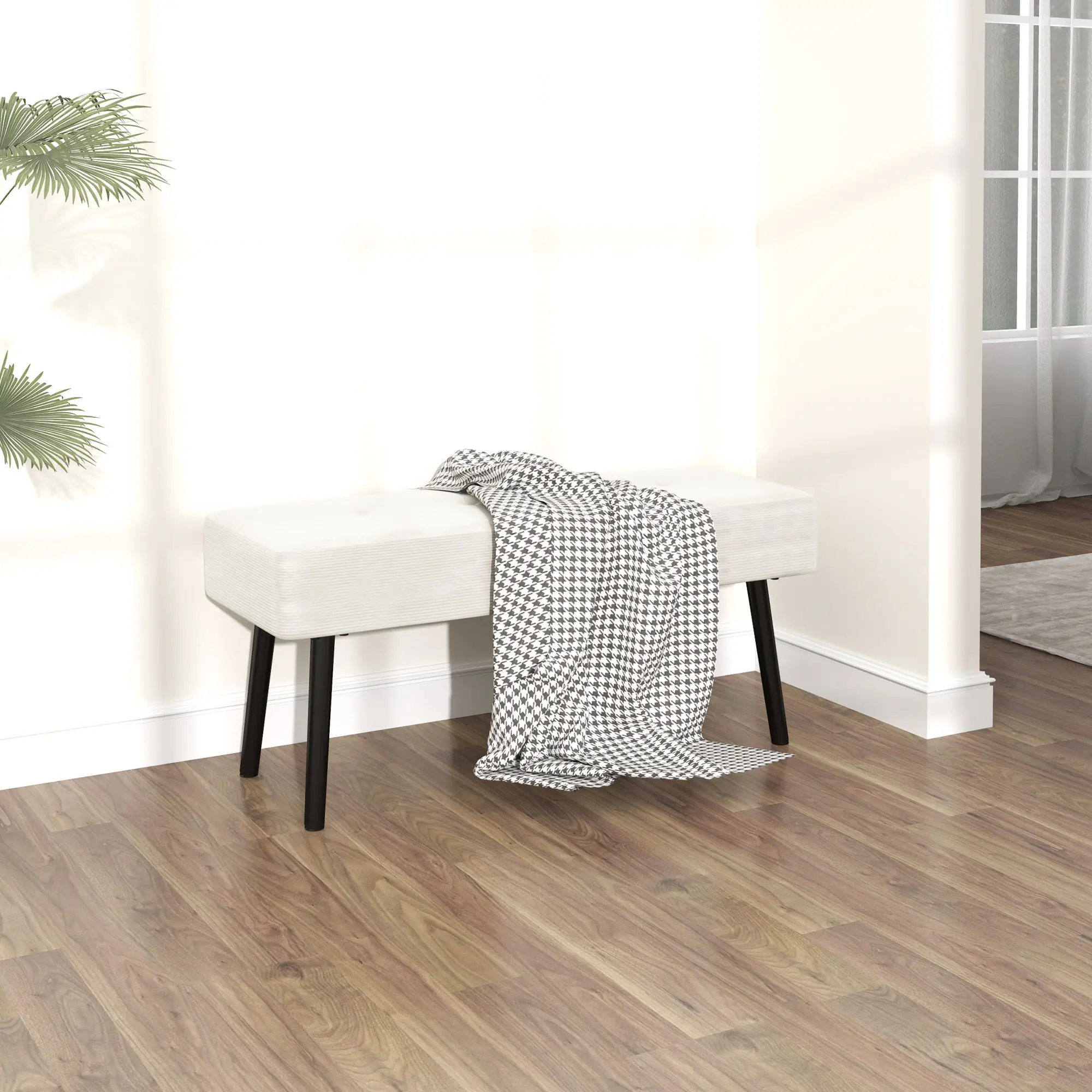Corduroy Ottoman Bench 100 x 36 x 45cm - Cream White - 7