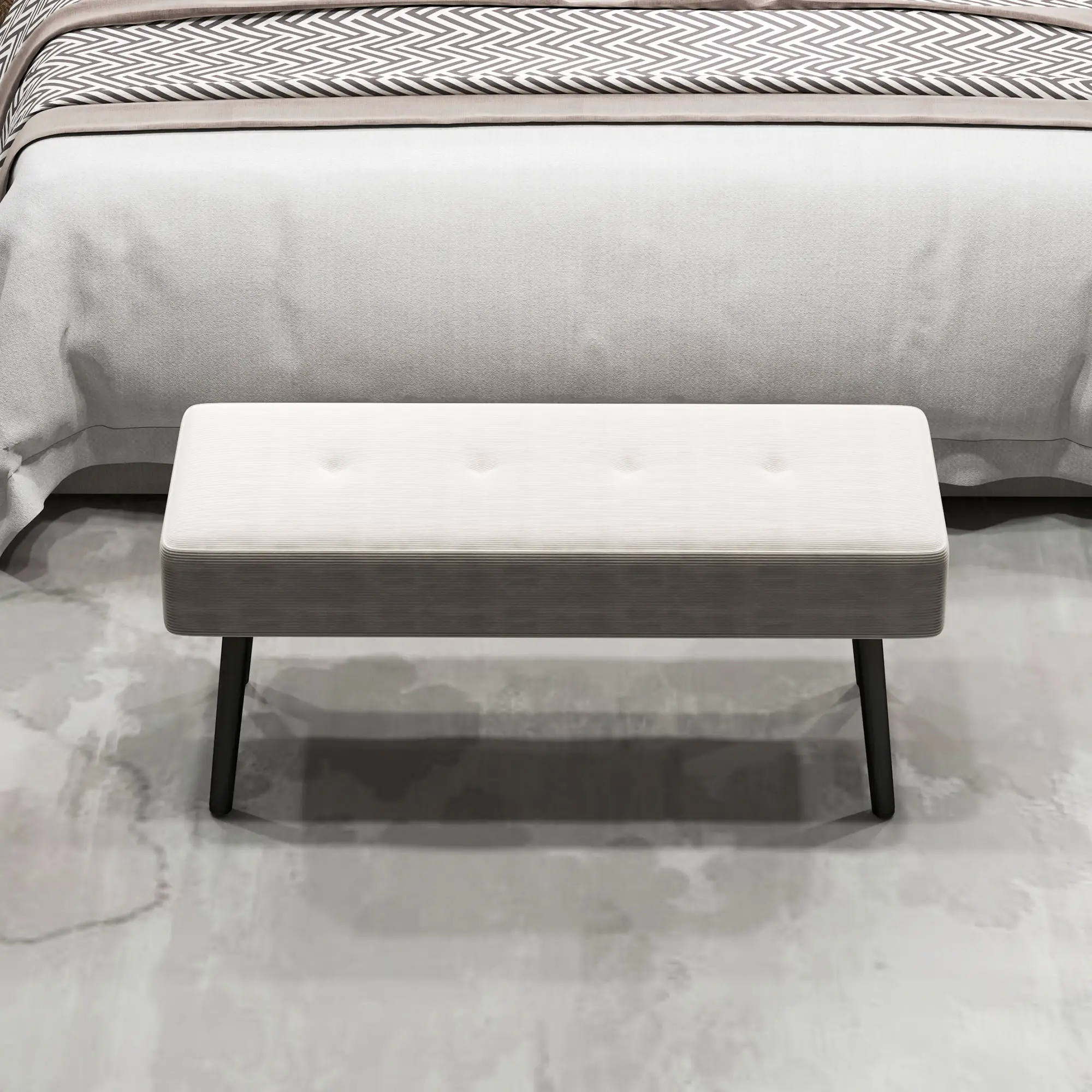 Corduroy Ottoman Bench 100 x 36 x 45cm - Cream White - 8