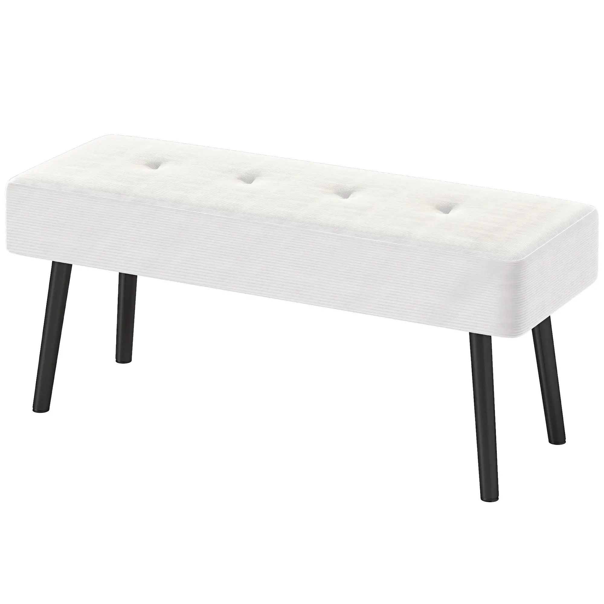 Corduroy Ottoman Bench 100 x 36 x 45cm - Cream White - 13