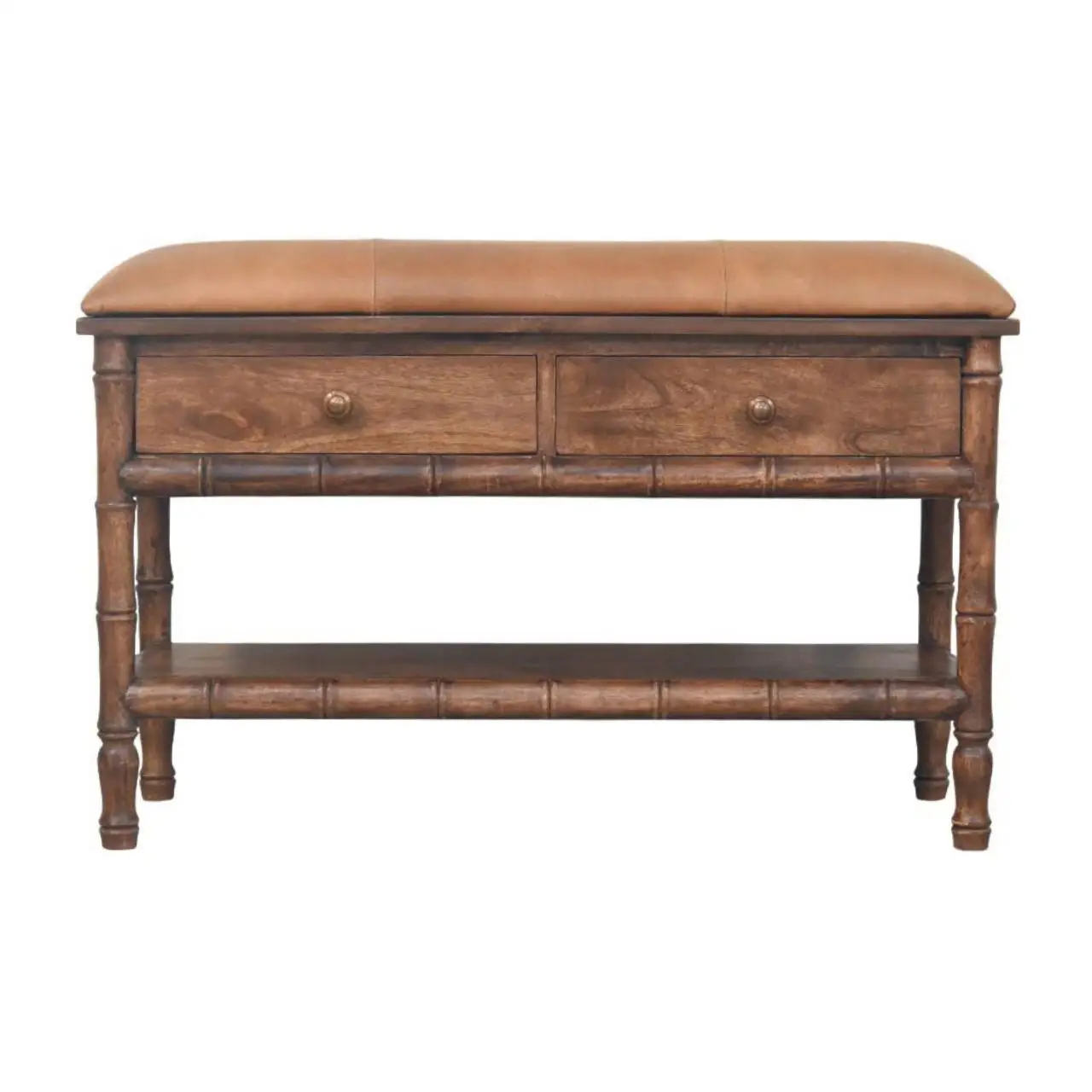 Mango Wood Storage Bench 35 x 90 x 55cm, Brown - Brown - 2