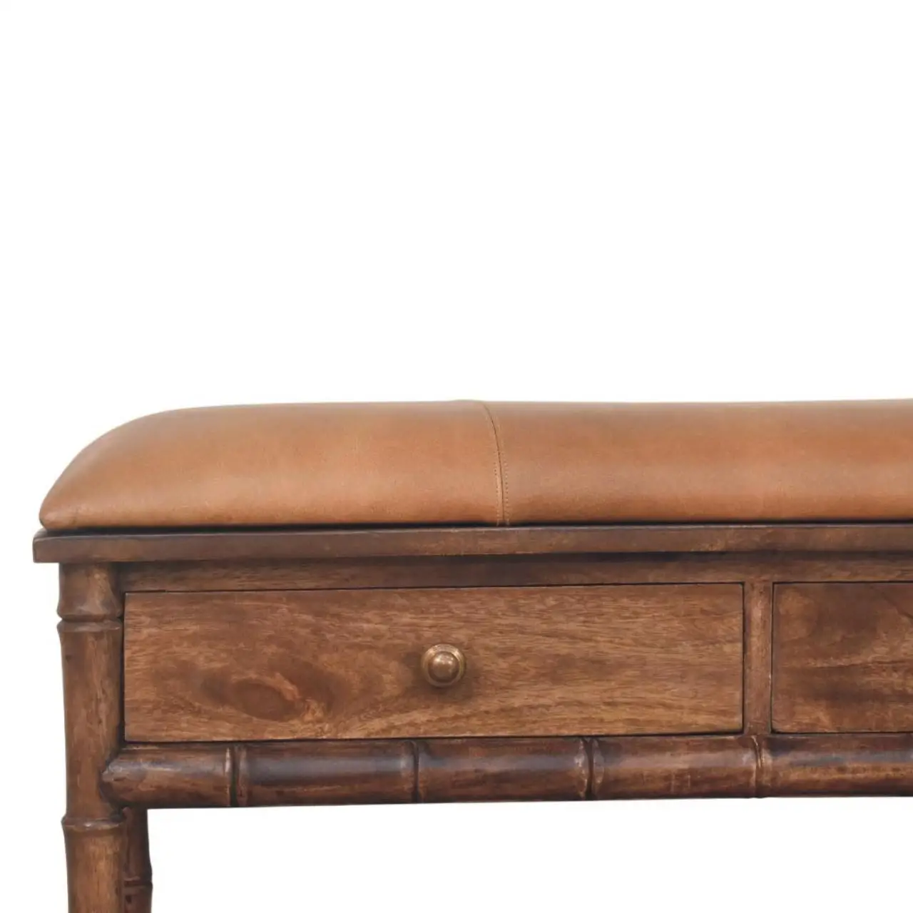 Mango Wood Storage Bench 35 x 90 x 55cm, Brown - Brown - 4