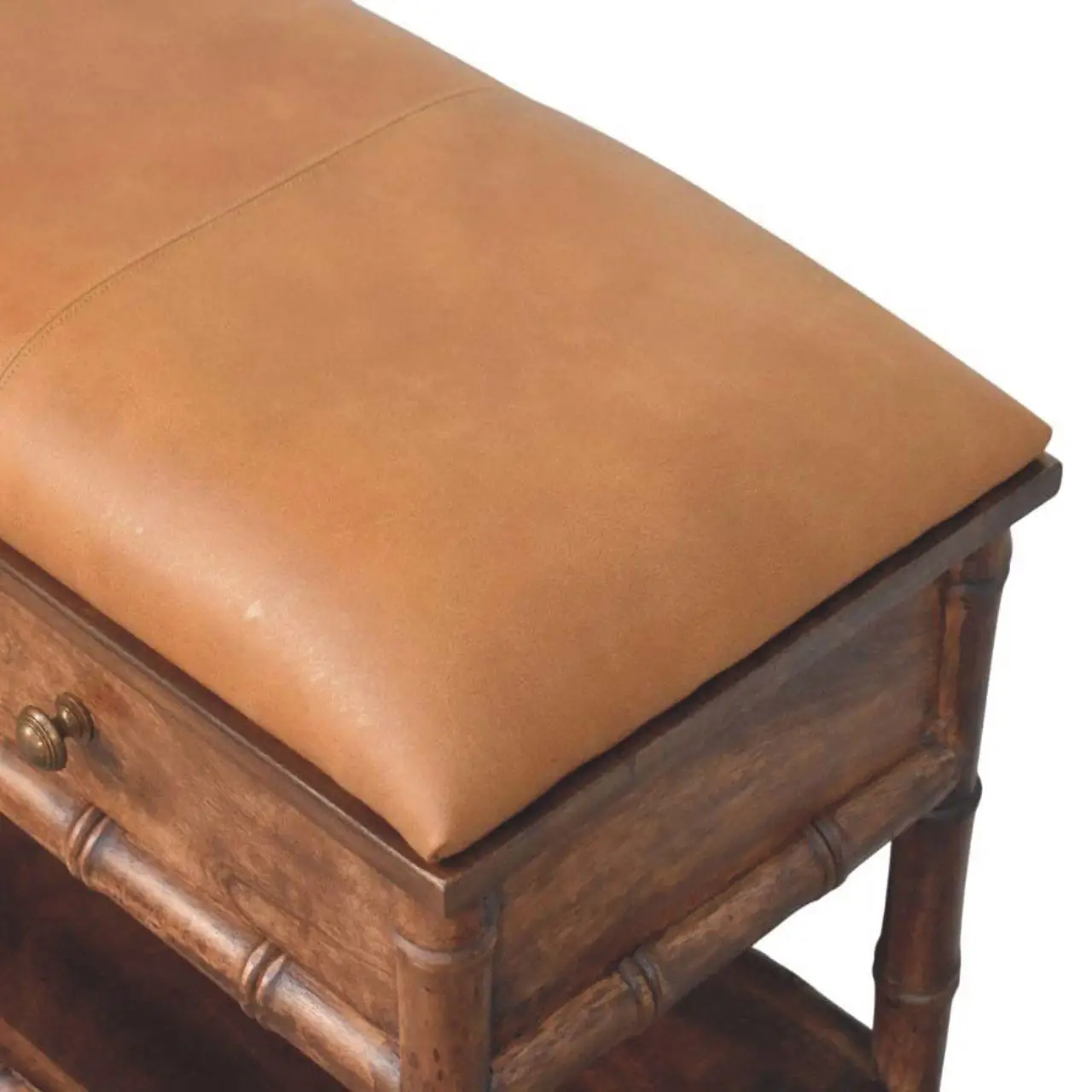 Mango Wood Storage Bench 35 x 90 x 55cm, Brown - Brown - 5
