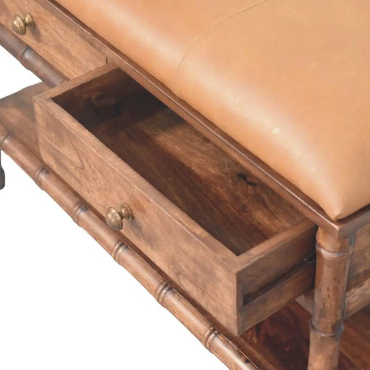 Mango Wood Storage Bench 35 x 90 x 55cm, Brown - Brown - 6