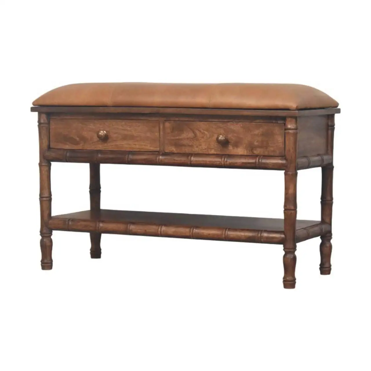 Mango Wood Storage Bench 35 x 90 x 55cm, Brown - Brown - 8