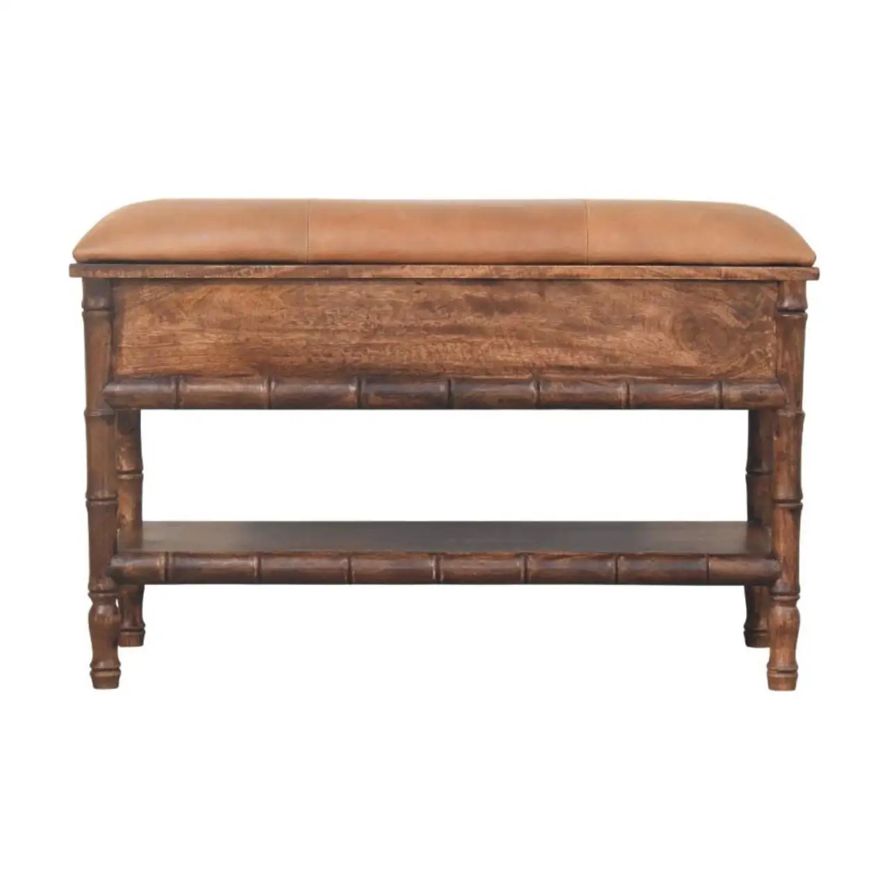 Mango Wood Storage Bench 35 x 90 x 55cm, Brown - Brown - 10