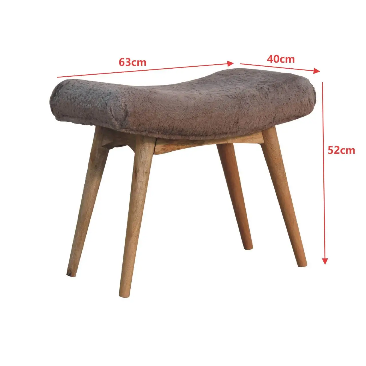 Faux Fur Mango Wood Bench 40 x 63 x 52cm, Brown - Brown - 3