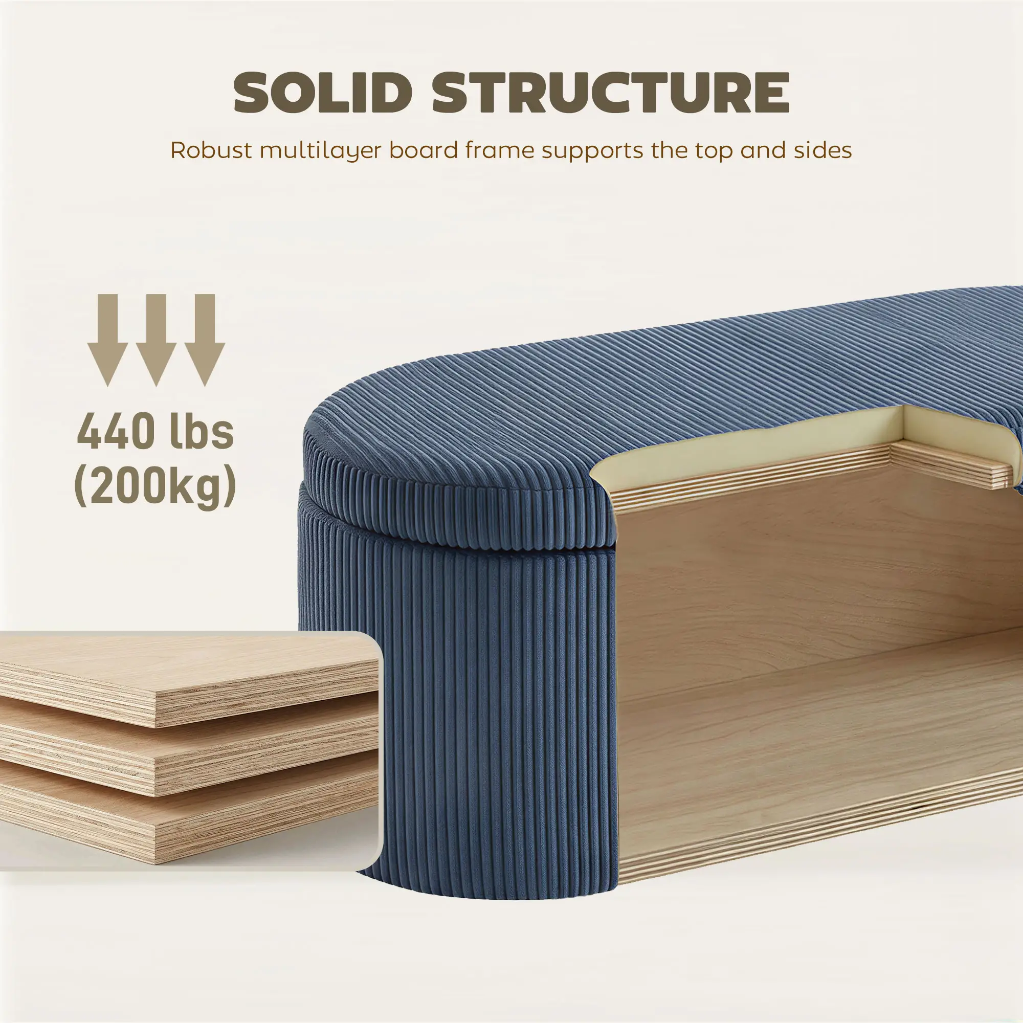 Corduroy Storage Ottoman 105 x 51 x 49cm - Blue - 6