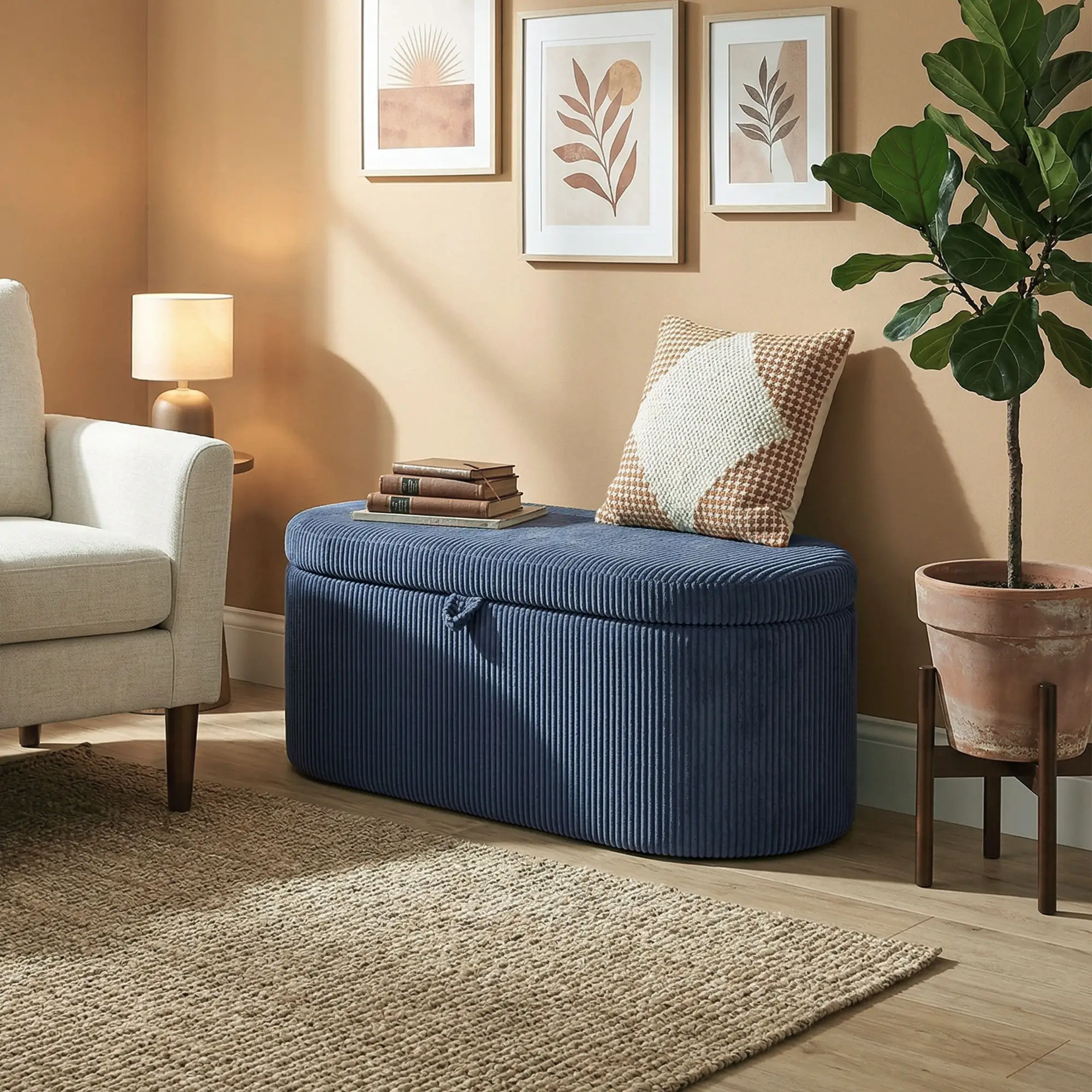 Corduroy Storage Ottoman 105 x 51 x 49cm - Blue - 8