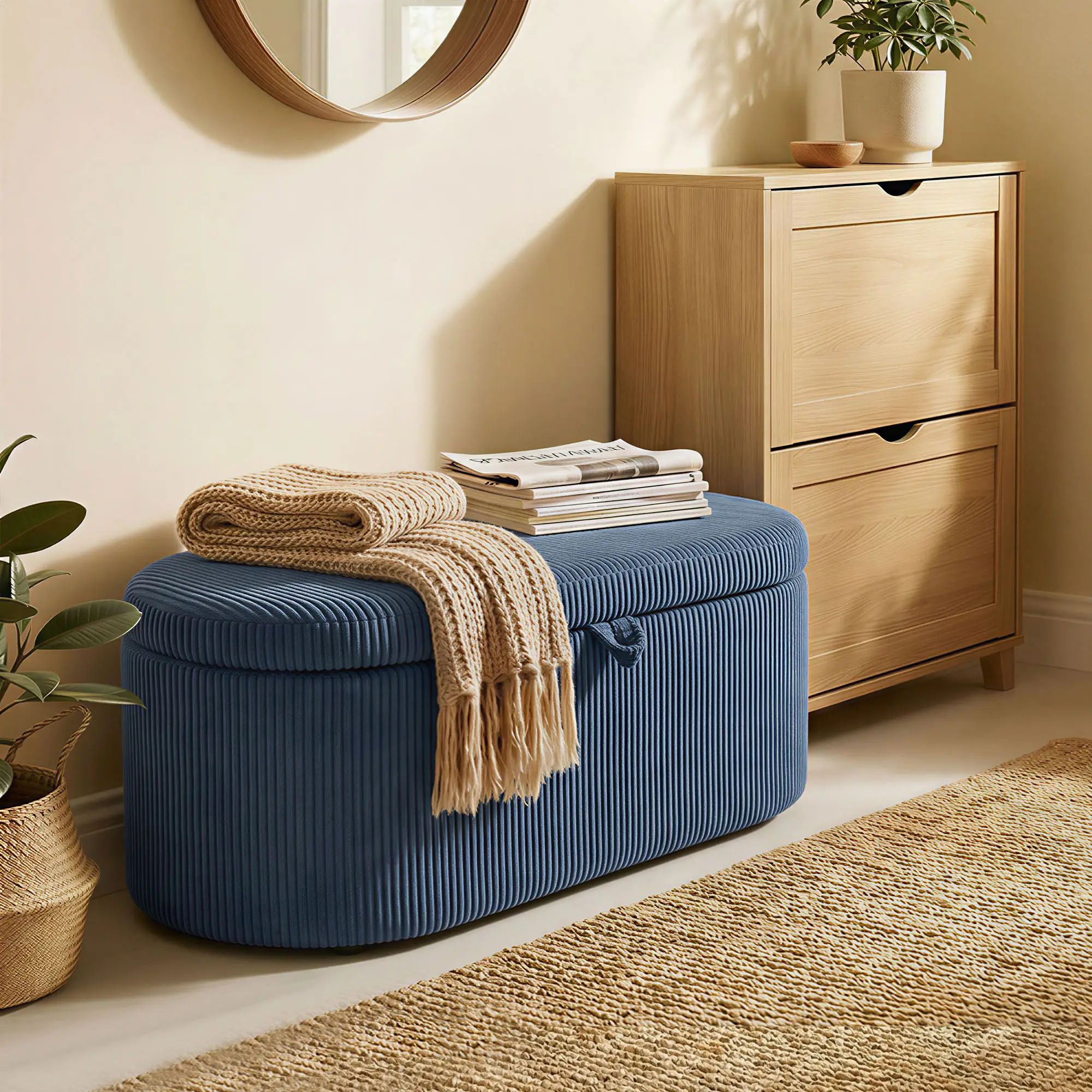 Corduroy Storage Ottoman 105 x 51 x 49cm - Blue - 9