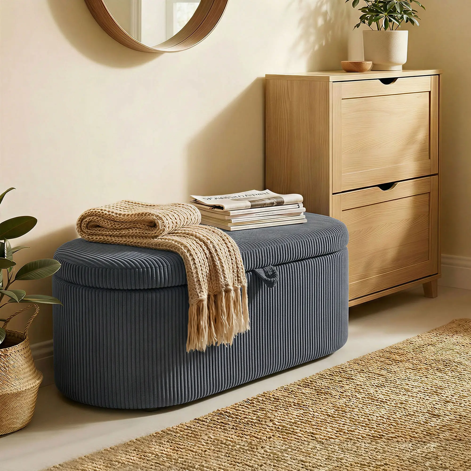 Corduroy Storage Ottoman 105 x 51 x 49cm - Dark Grey - 9