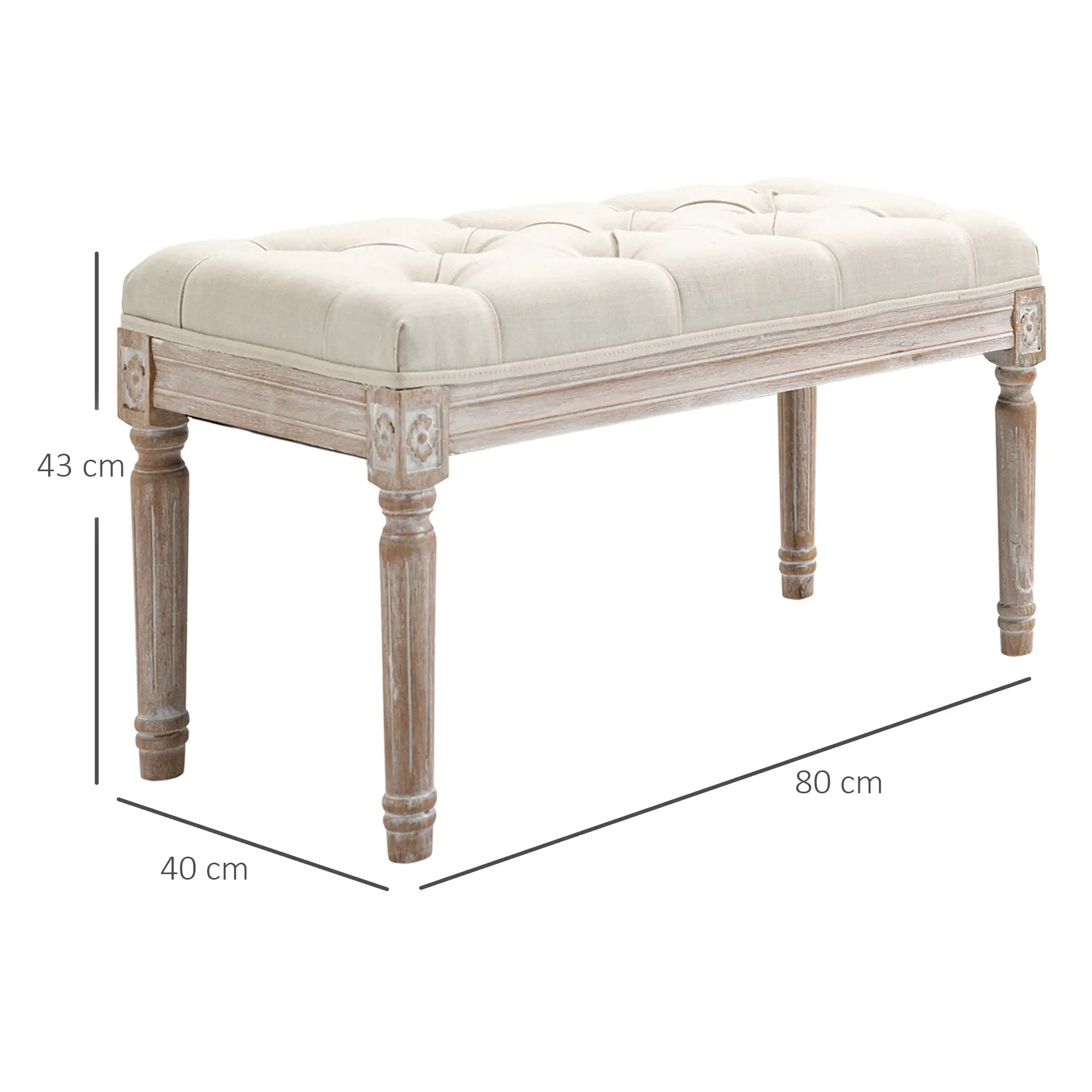 Linen Ottoman Bench 43 x 80 x 40cm, Cream White - Cream White - 3