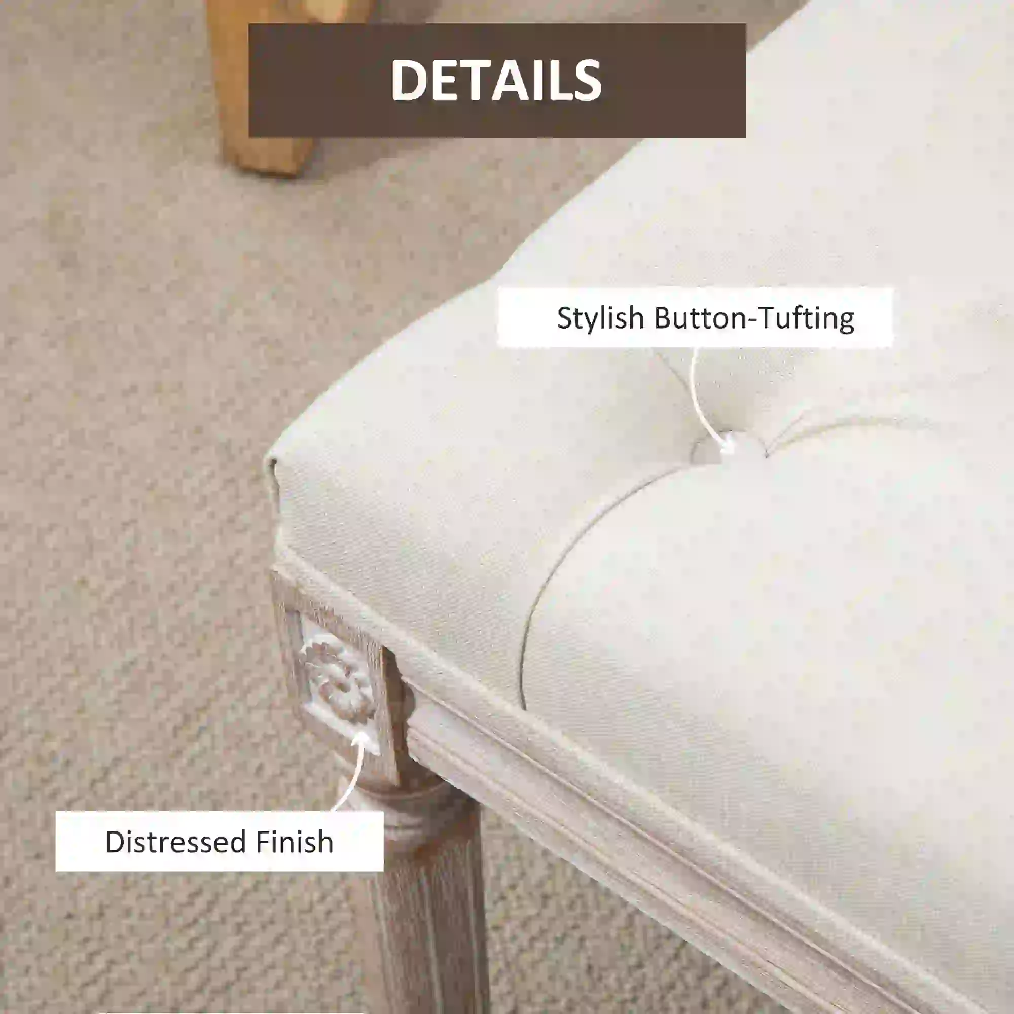 Linen Ottoman Bench 43 x 80 x 40cm, Cream White - Cream White - 4