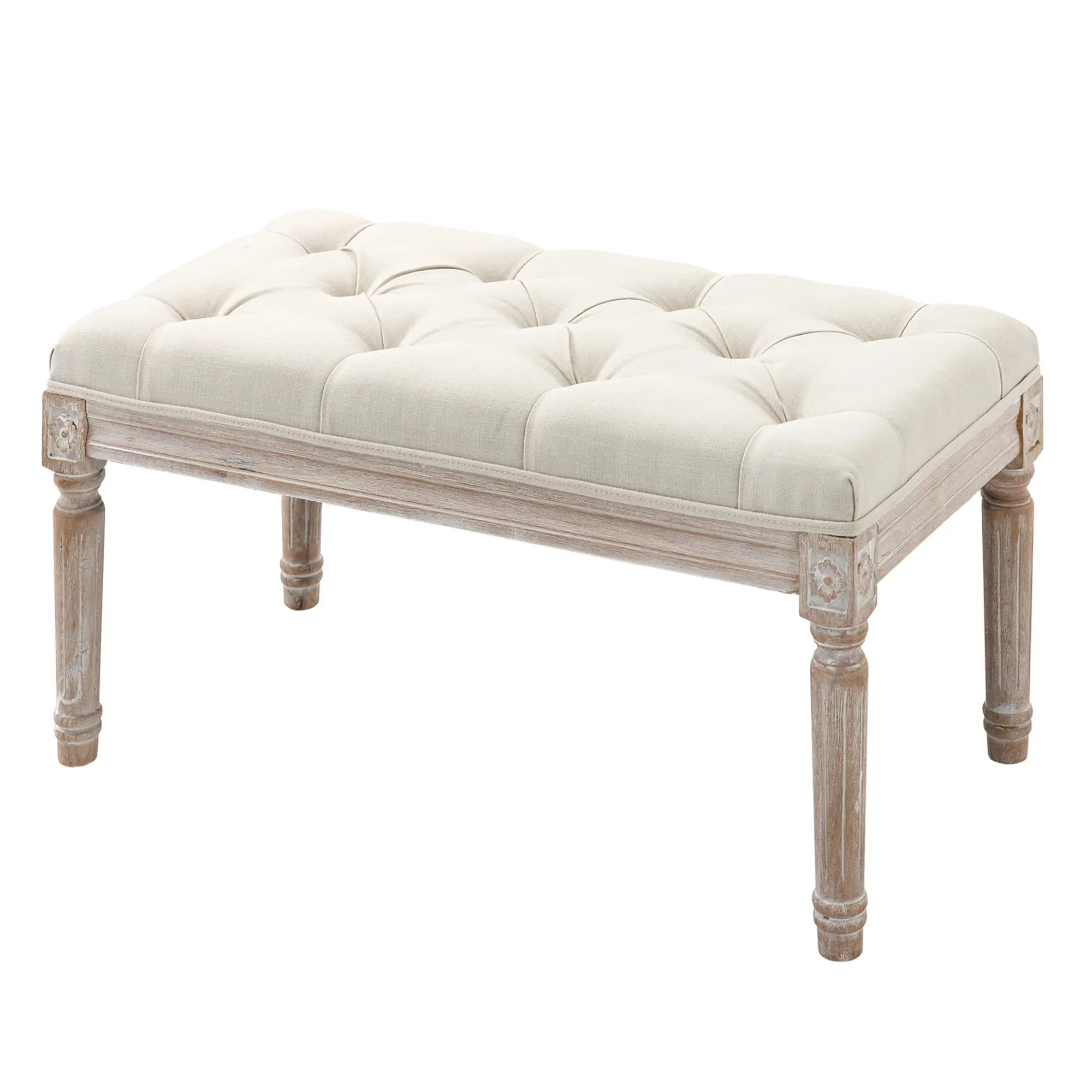 Linen Ottoman Bench 43 x 80 x 40cm, Cream White - Cream White - 10