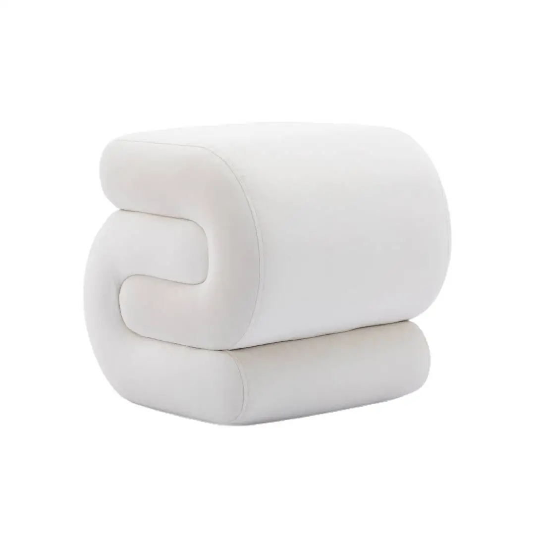 S-Shaped Velvet Footstool 50 x 46 x 46cm, Ivory White - Ivory White - 2