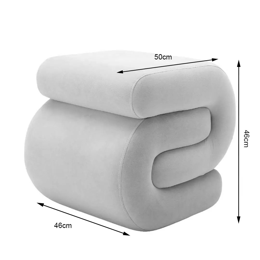 S-Shaped Velvet Footstool 50 x 46 x 46cm, Ivory White - Ivory White - 3