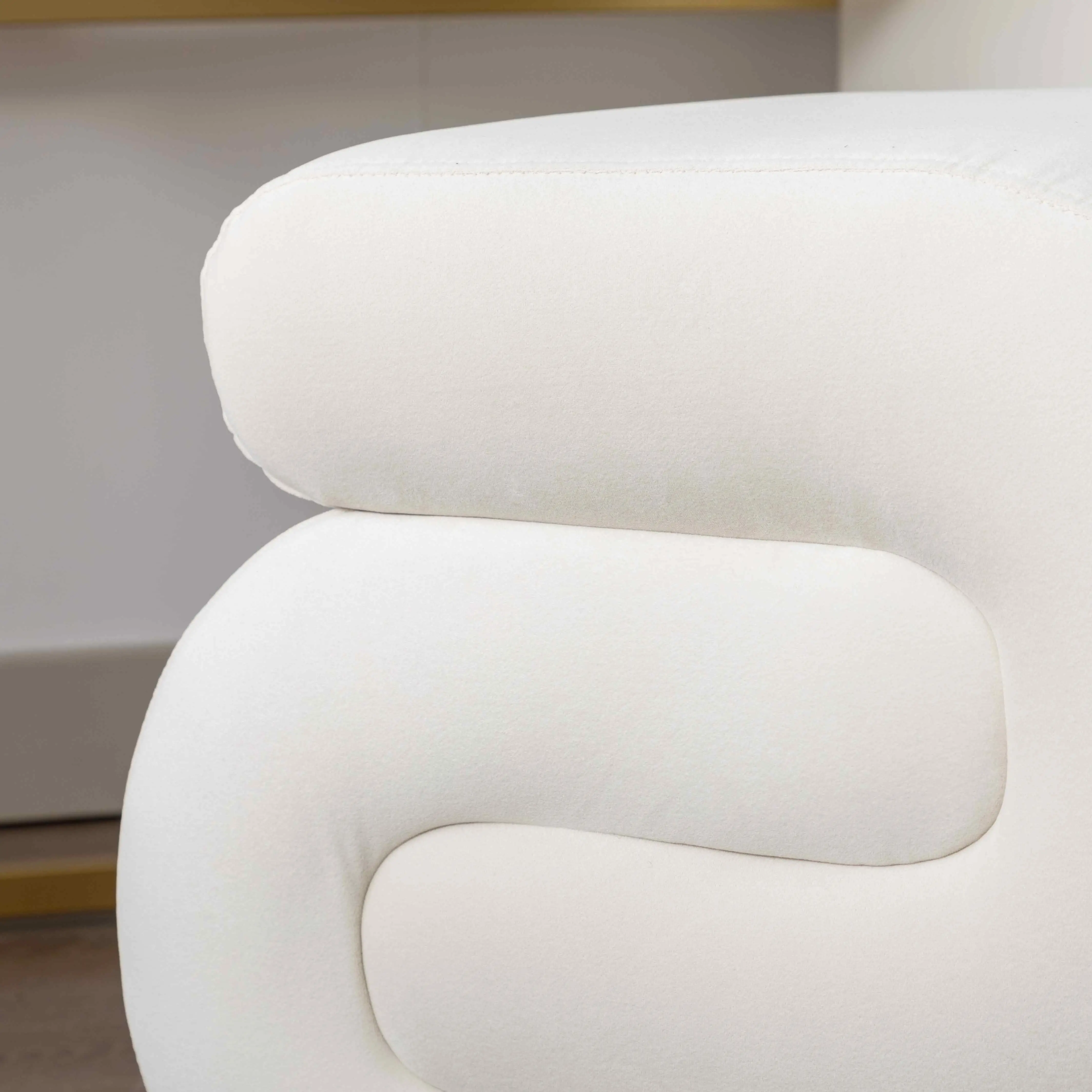 S-Shaped Velvet Footstool 50 x 46 x 46cm, Ivory White - Ivory White - 5