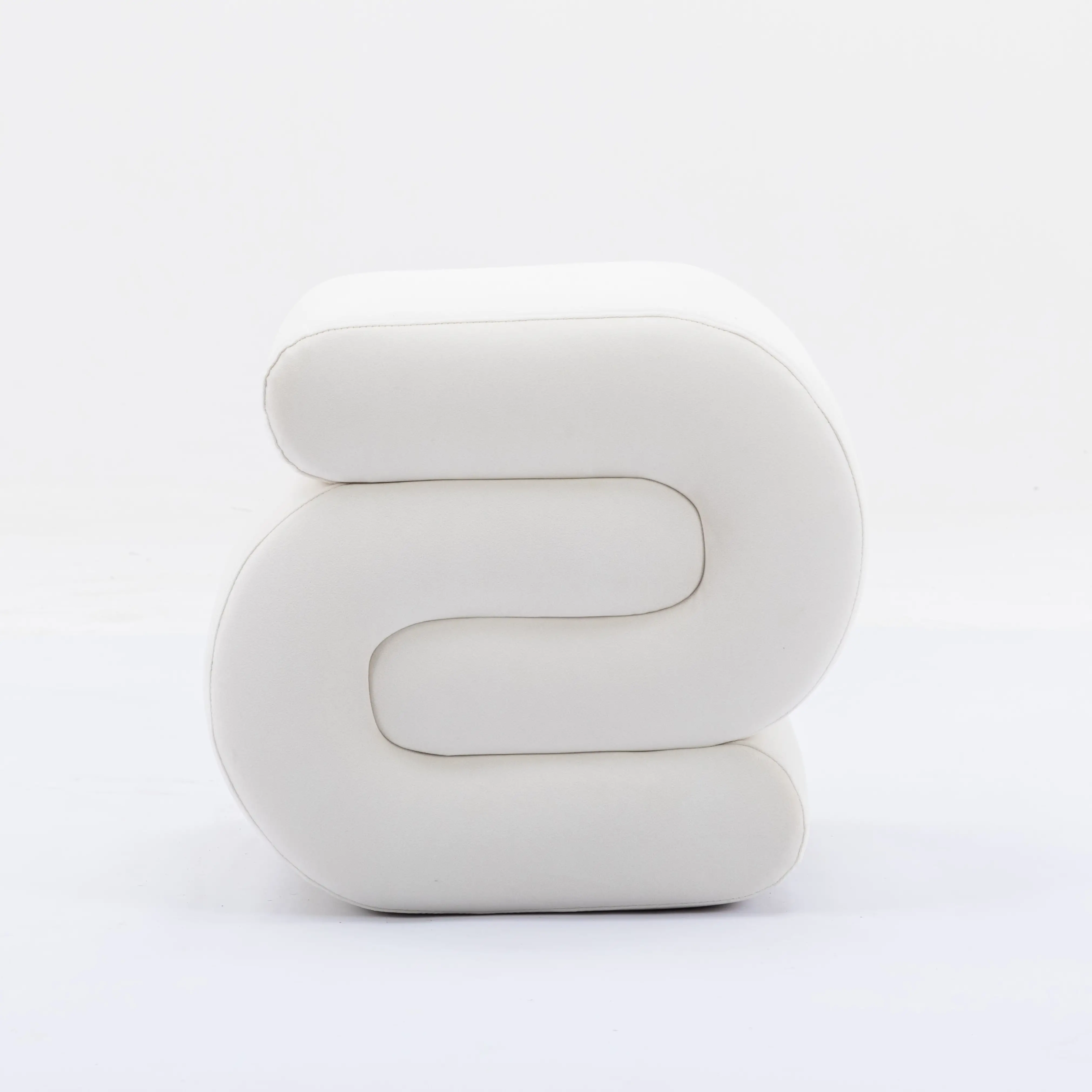S-Shaped Velvet Footstool 50 x 46 x 46cm, Ivory White - Ivory White - 7