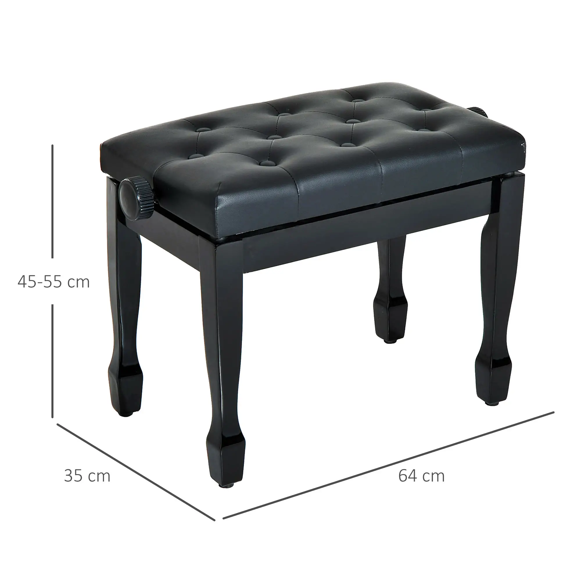 Faux Leather Piano Stool 64 x 35 x 45cm, Black - Black - 3