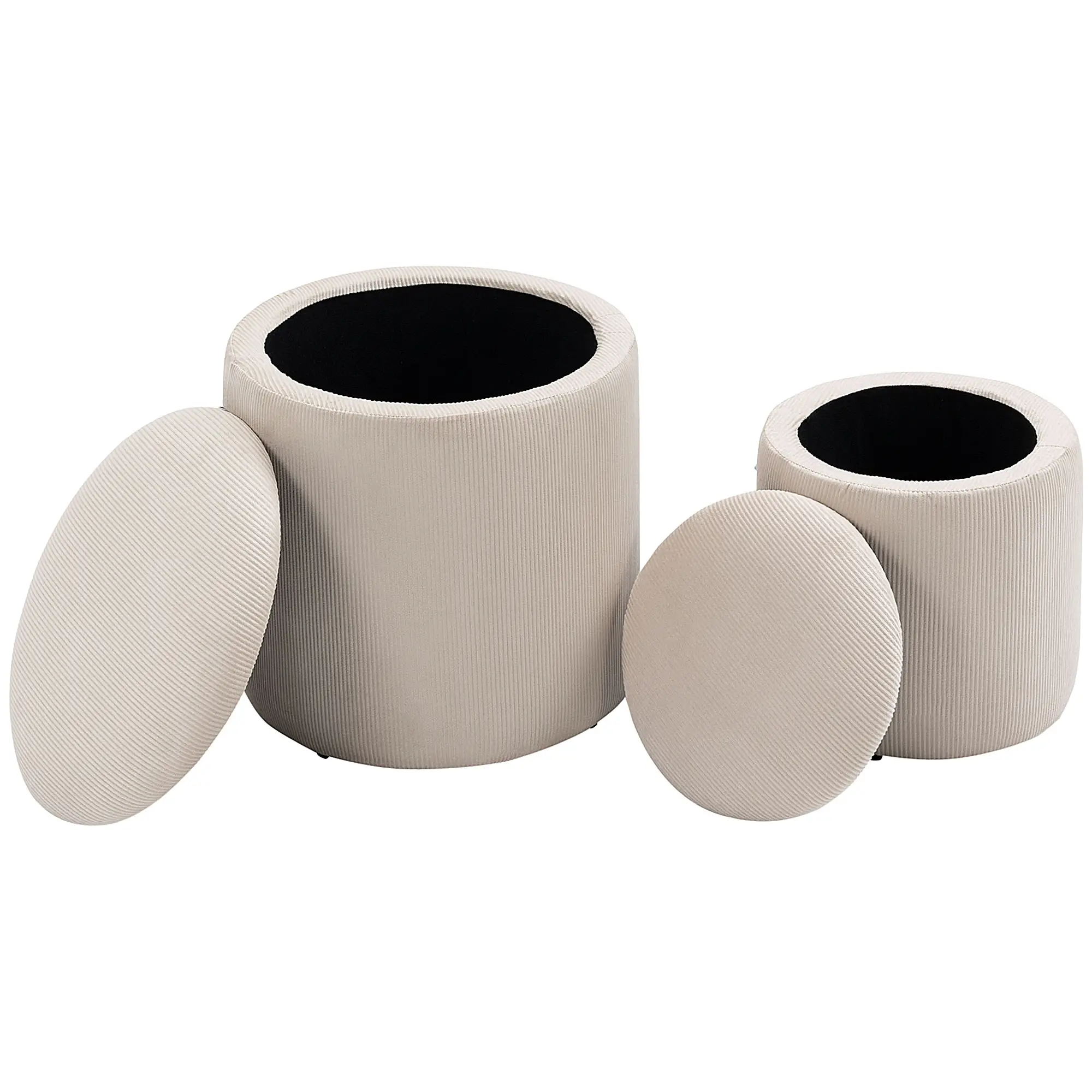Round Set of 2 Corduroy Storage Ottoman 40 x 41 x 30cm - Cream White - 10